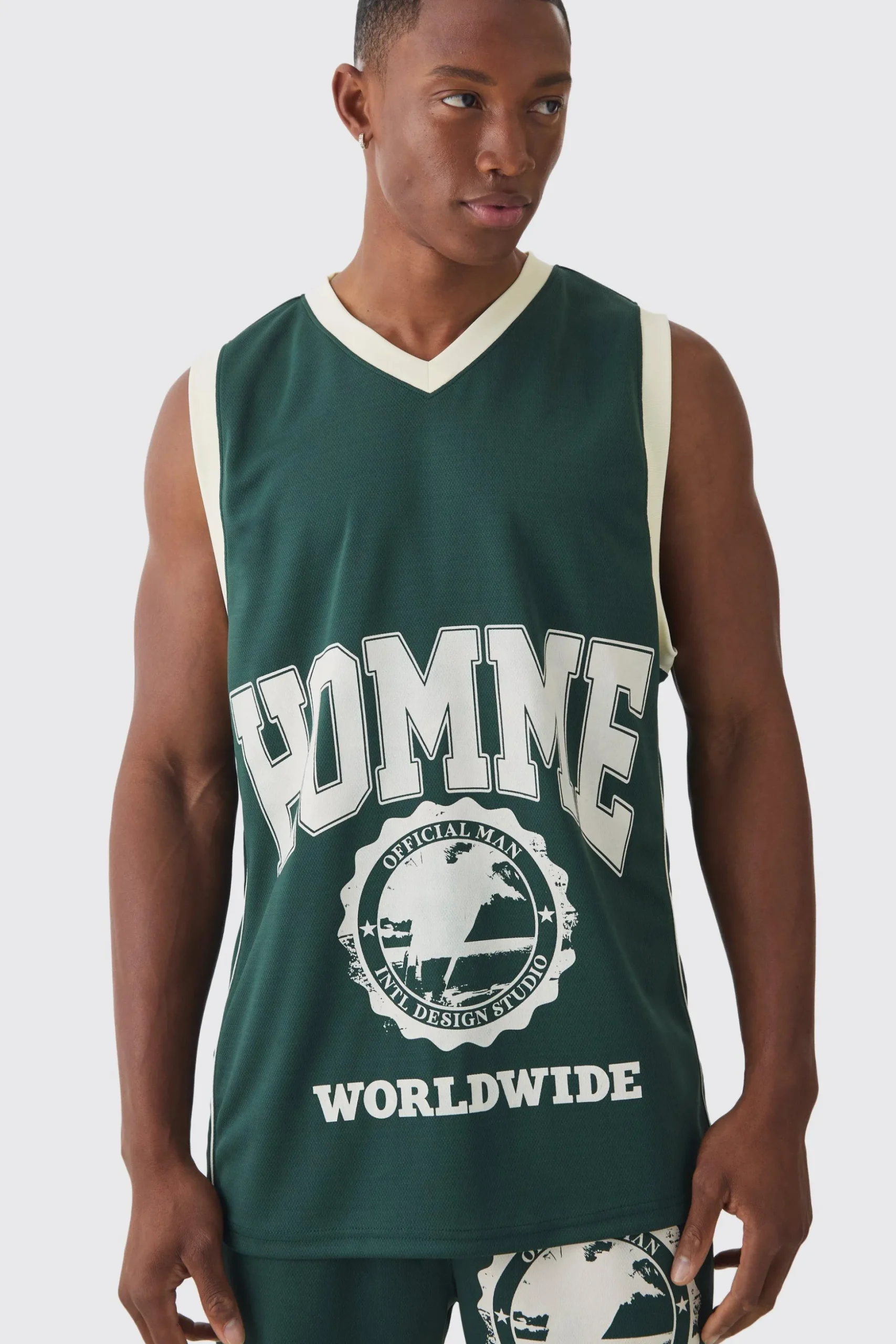 Mesh High Build Print & Side Panel Mesh Varsity Vest | BoohooMAN UK