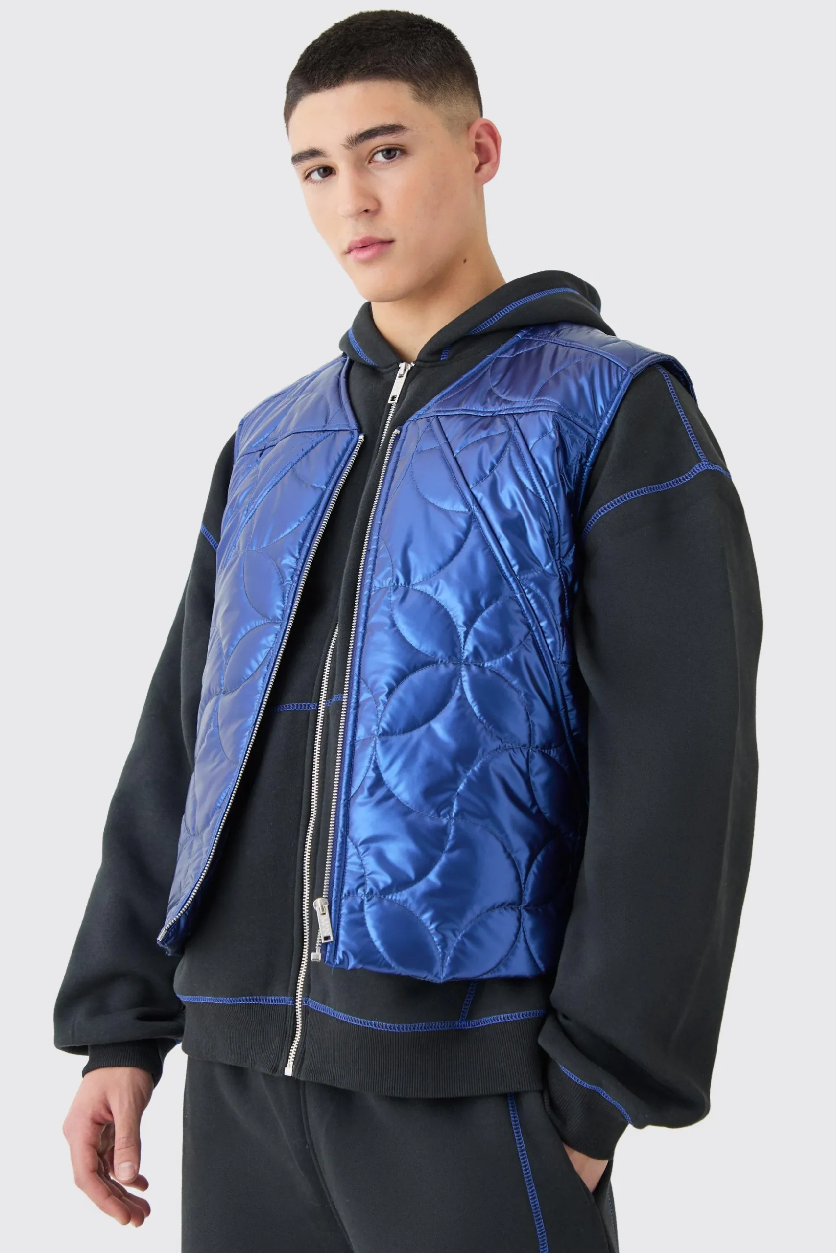Metallic Quilted Gilet | BoohooMAN UK