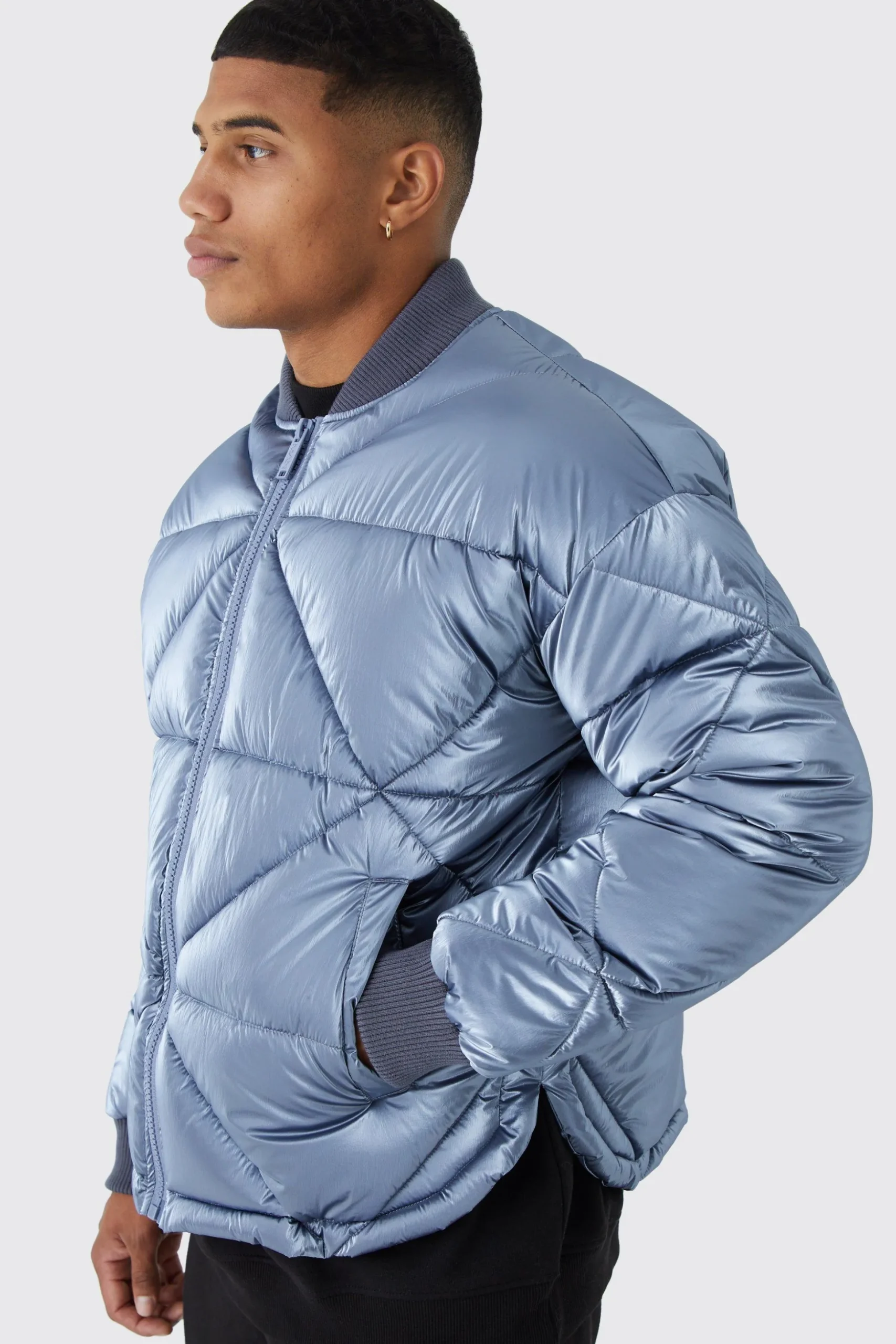 Metallic Quilted Puffer Bomber | BoohooMAN UK