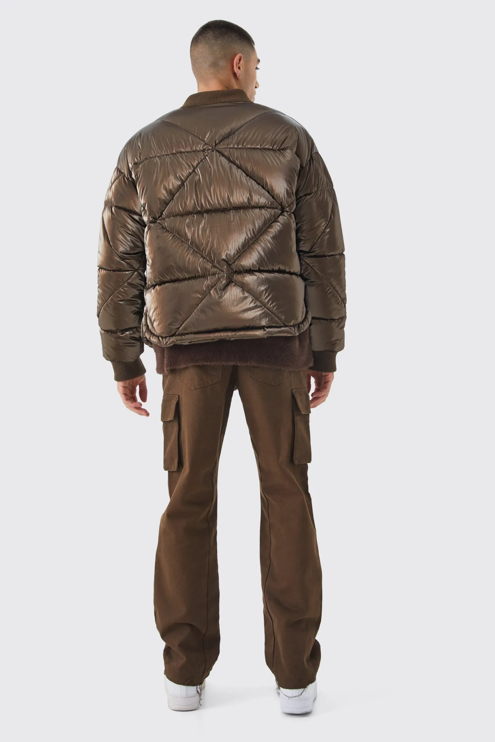 Metallic Quilted Puffer Bomber | BoohooMAN UK