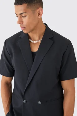 Mix & Match Linen Blend Short Sleeve Double Breasted Blazer | BoohooMAN UK