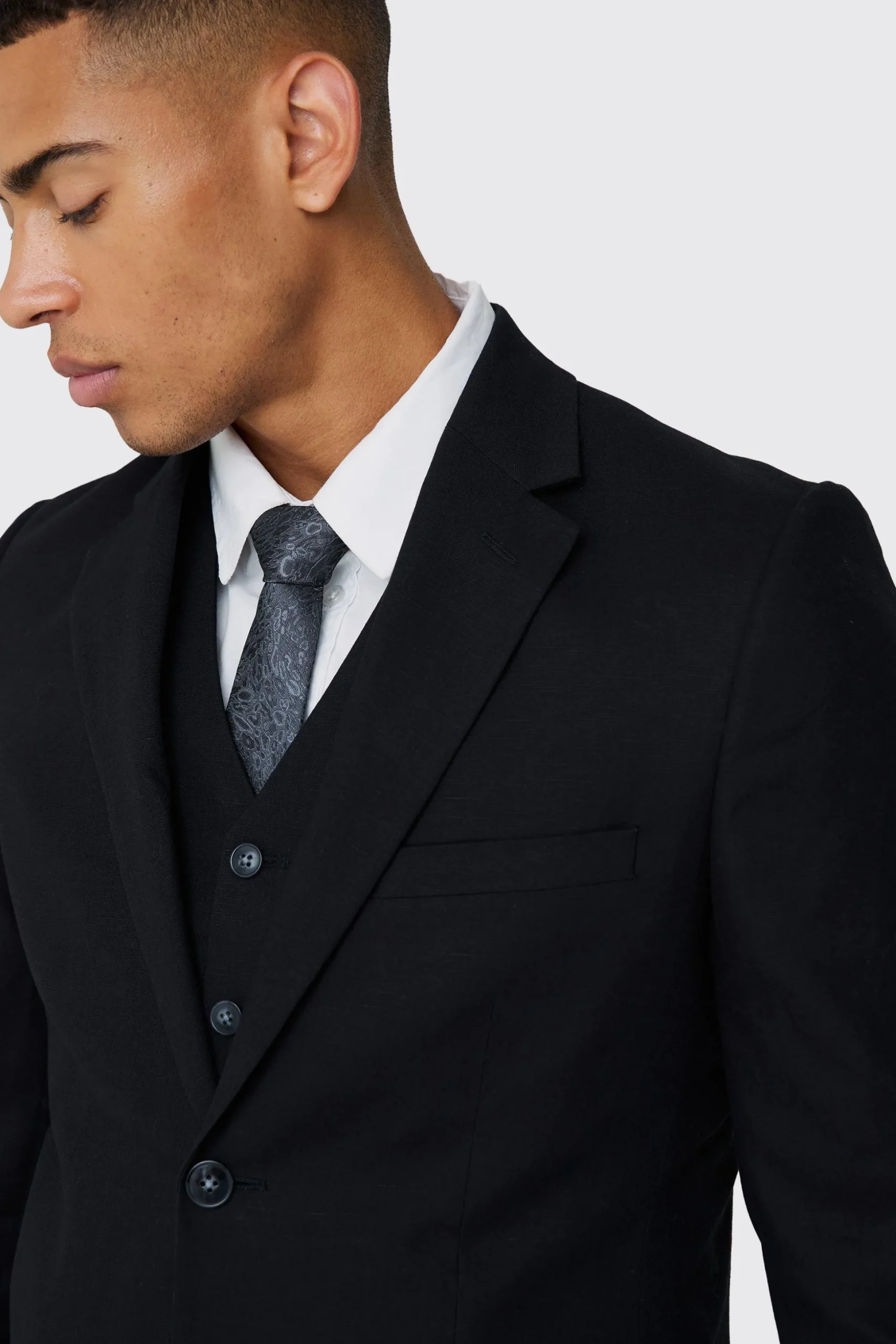 Mix & Match Linen Blend Slim Fit Blazer | BoohooMAN UK