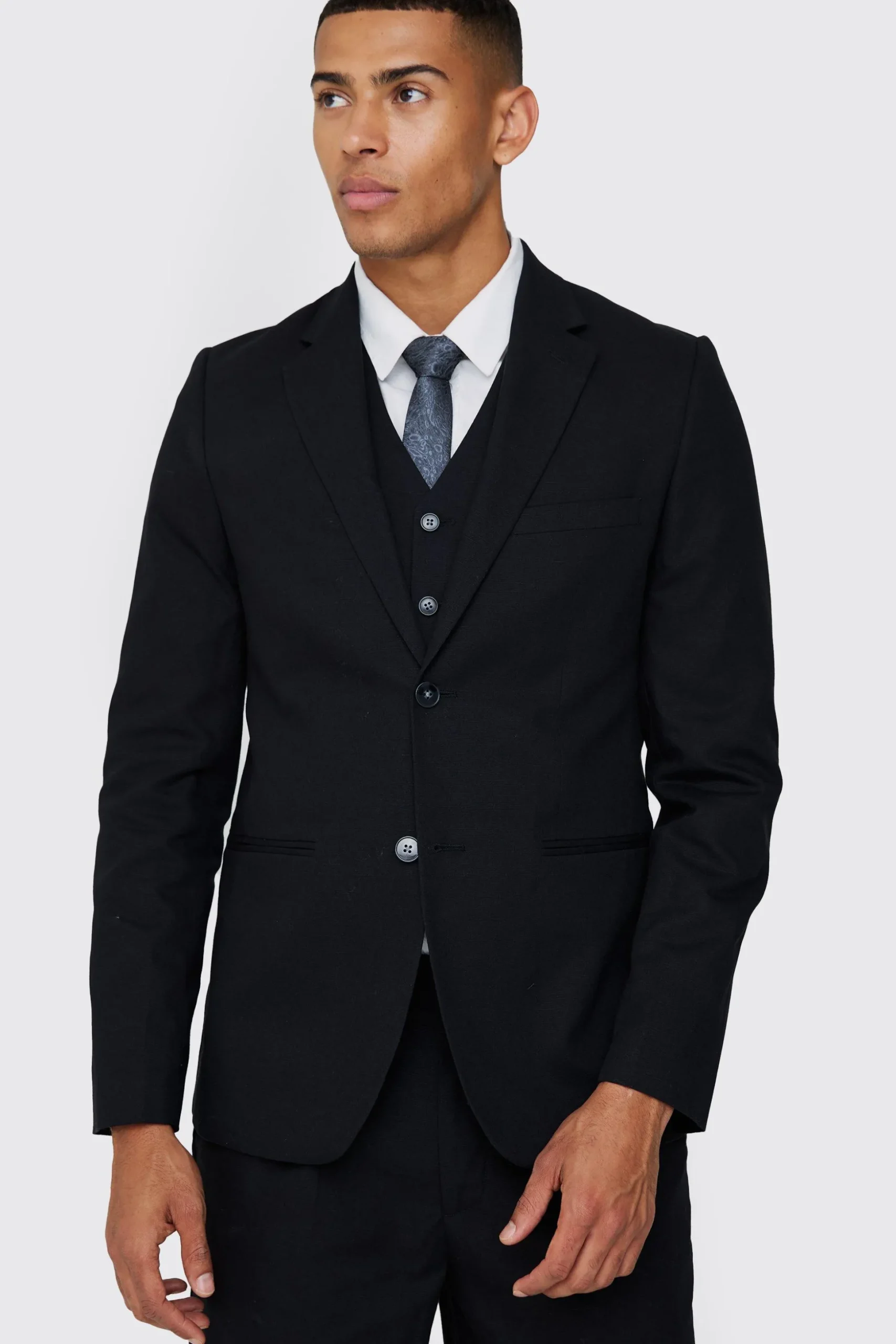 Mix & Match Linen Blend Slim Suit Set | BoohooMAN UK