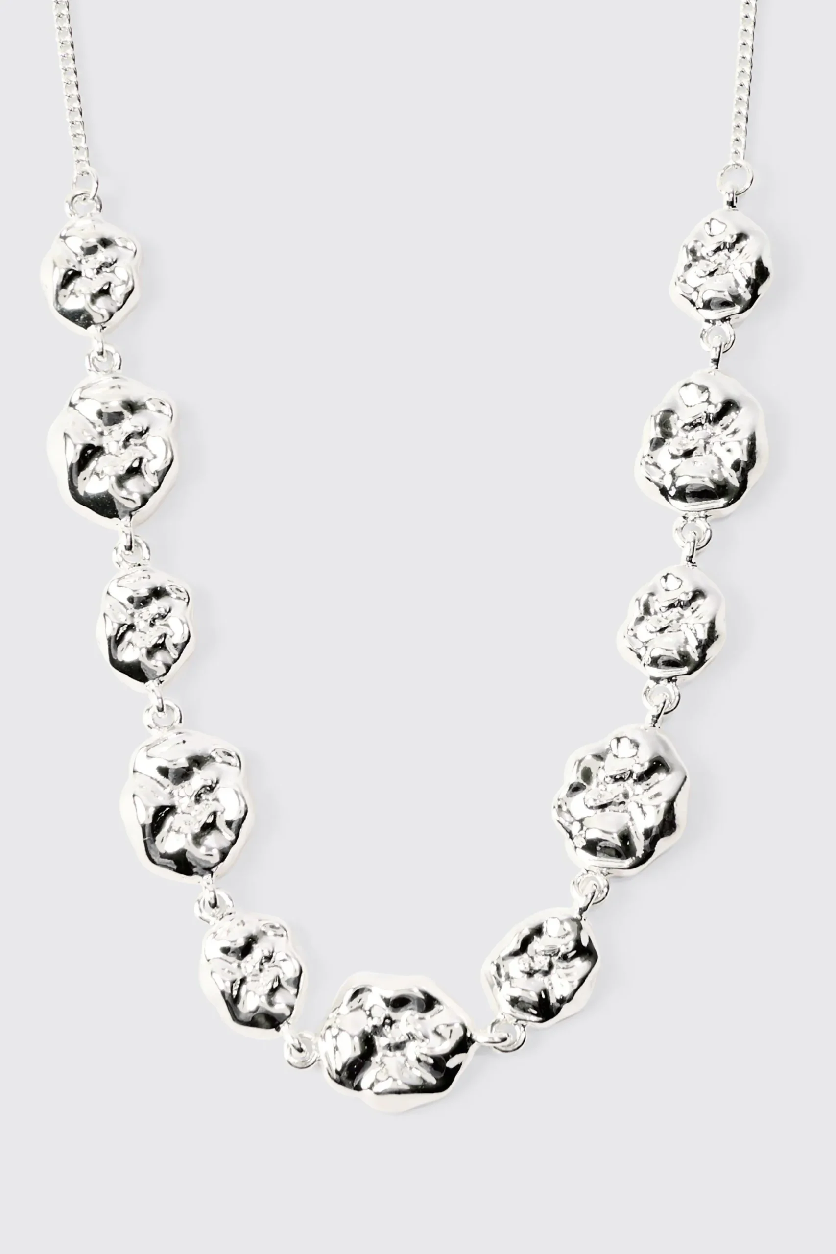 Molten Effect Chunky Necklace In Silver | BoohooMAN UK