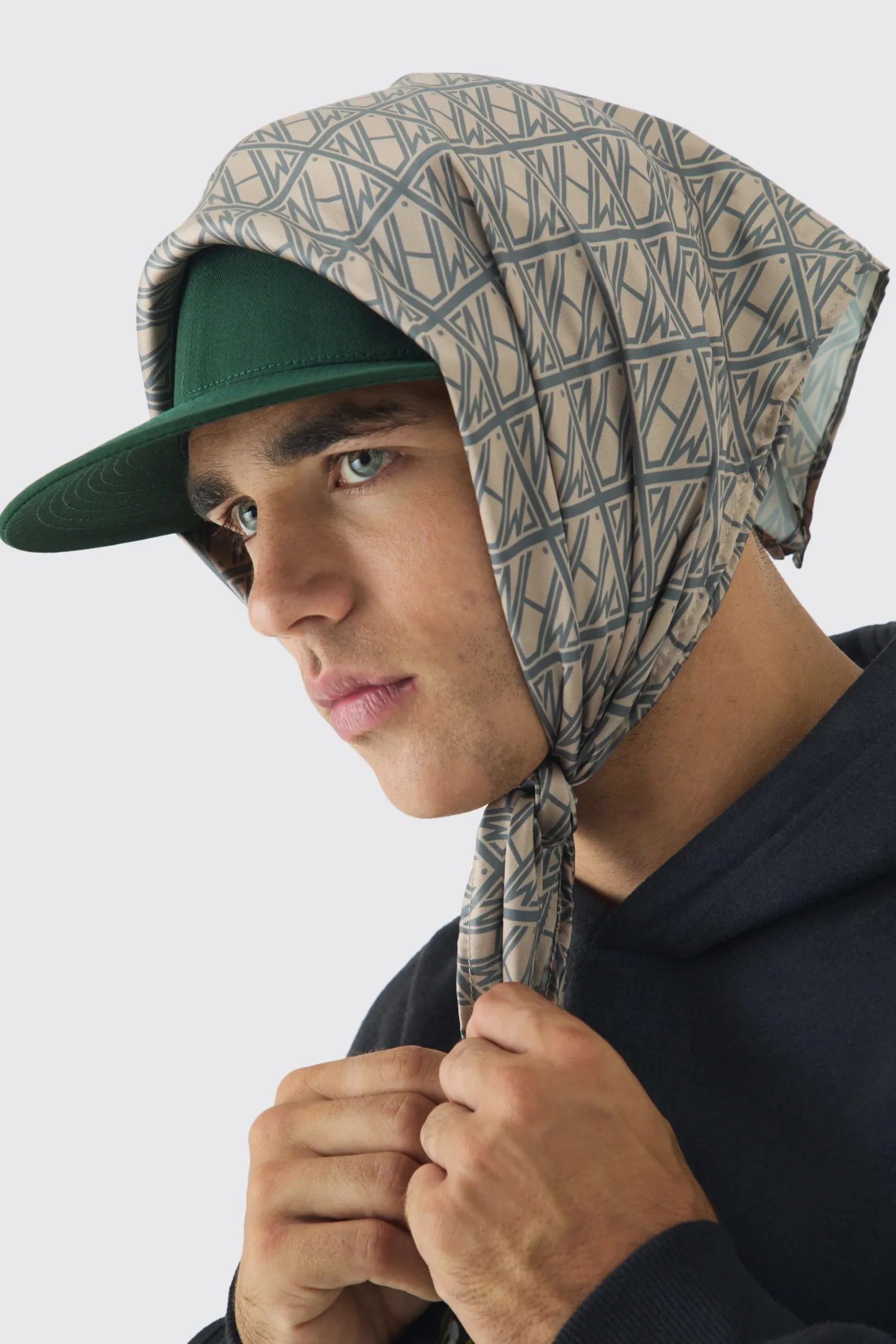 Monogram Scarf Snapback Cap | BoohooMAN UK