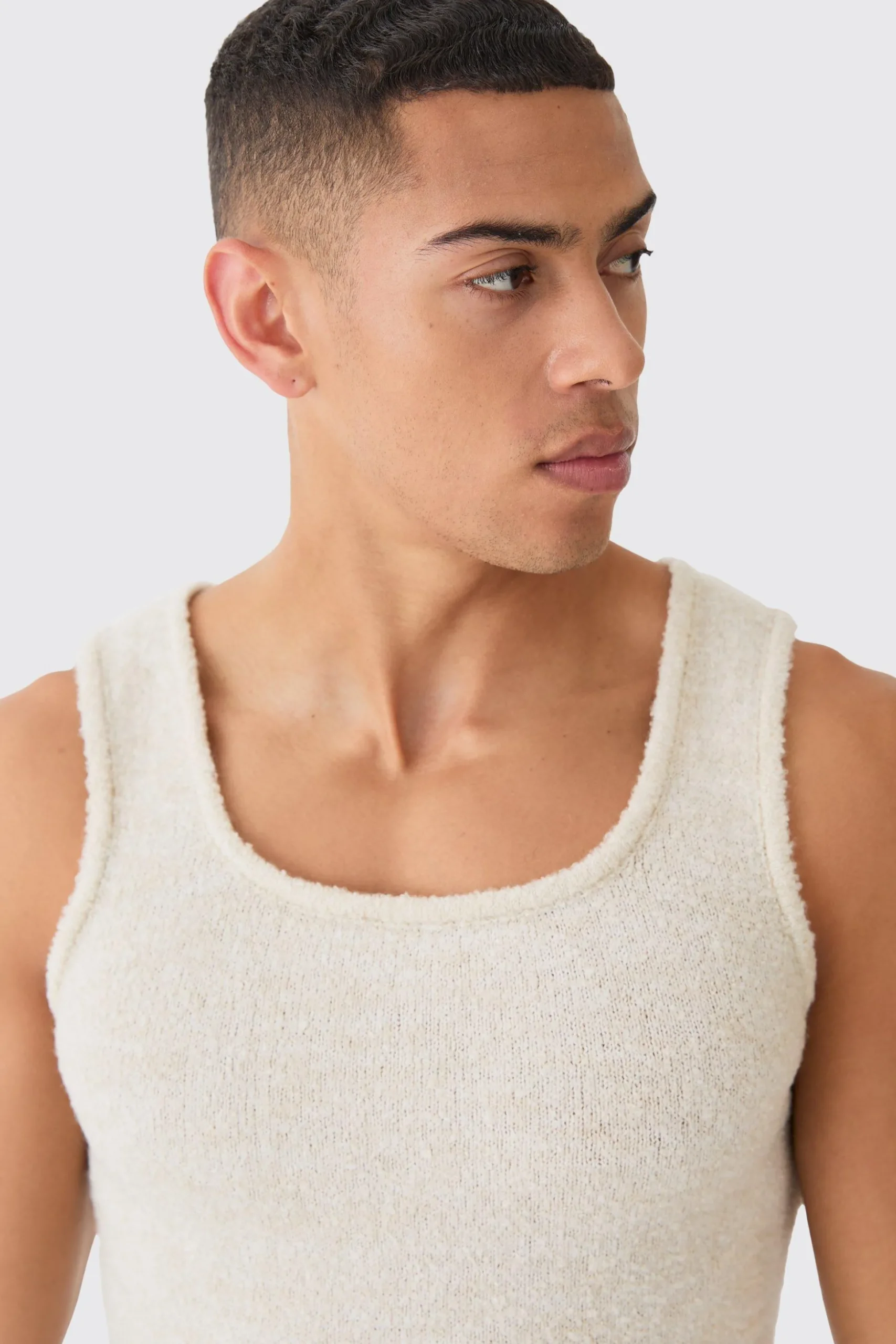 Muscle Fit Boucle Textured Knitted Vest | BoohooMAN UK