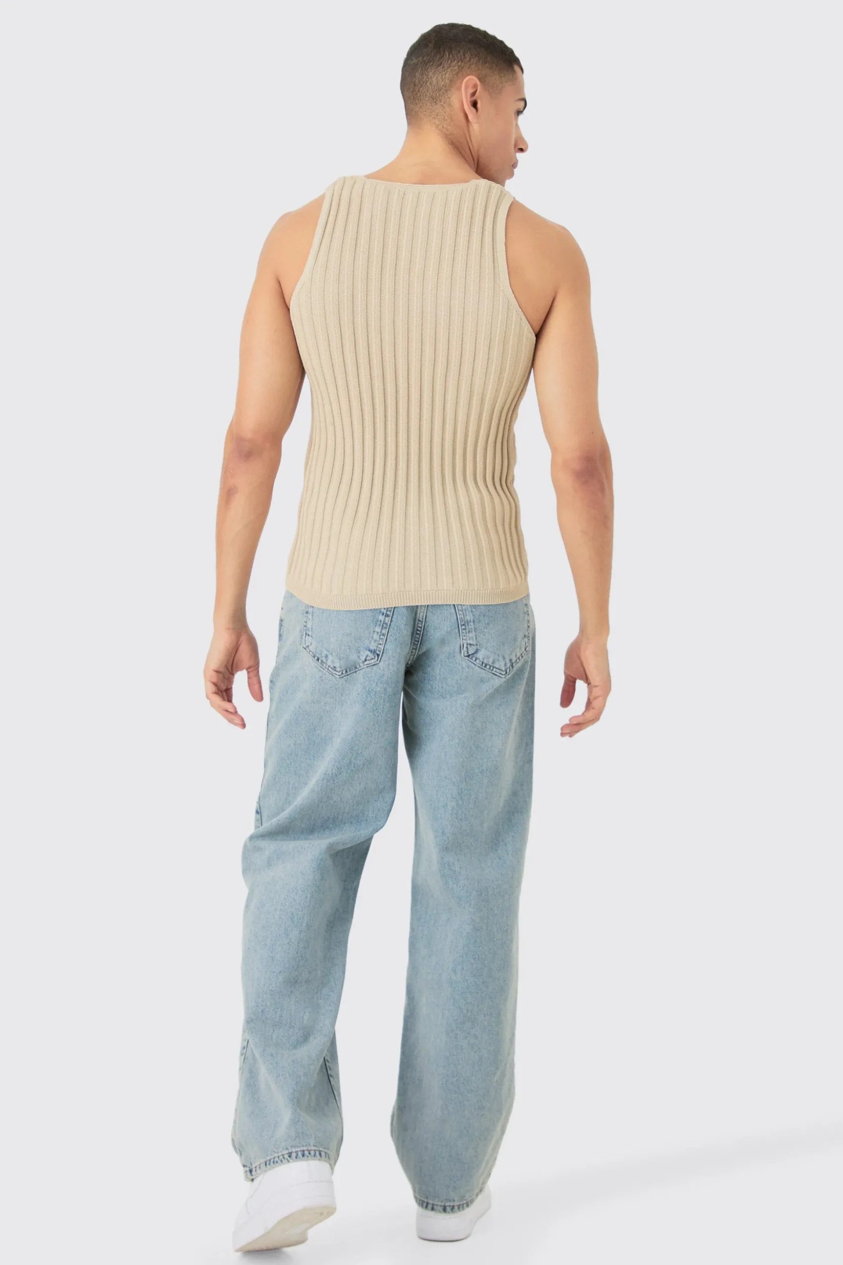 Muscle Fit Ribbed Knit Vest | BoohooMAN UK
