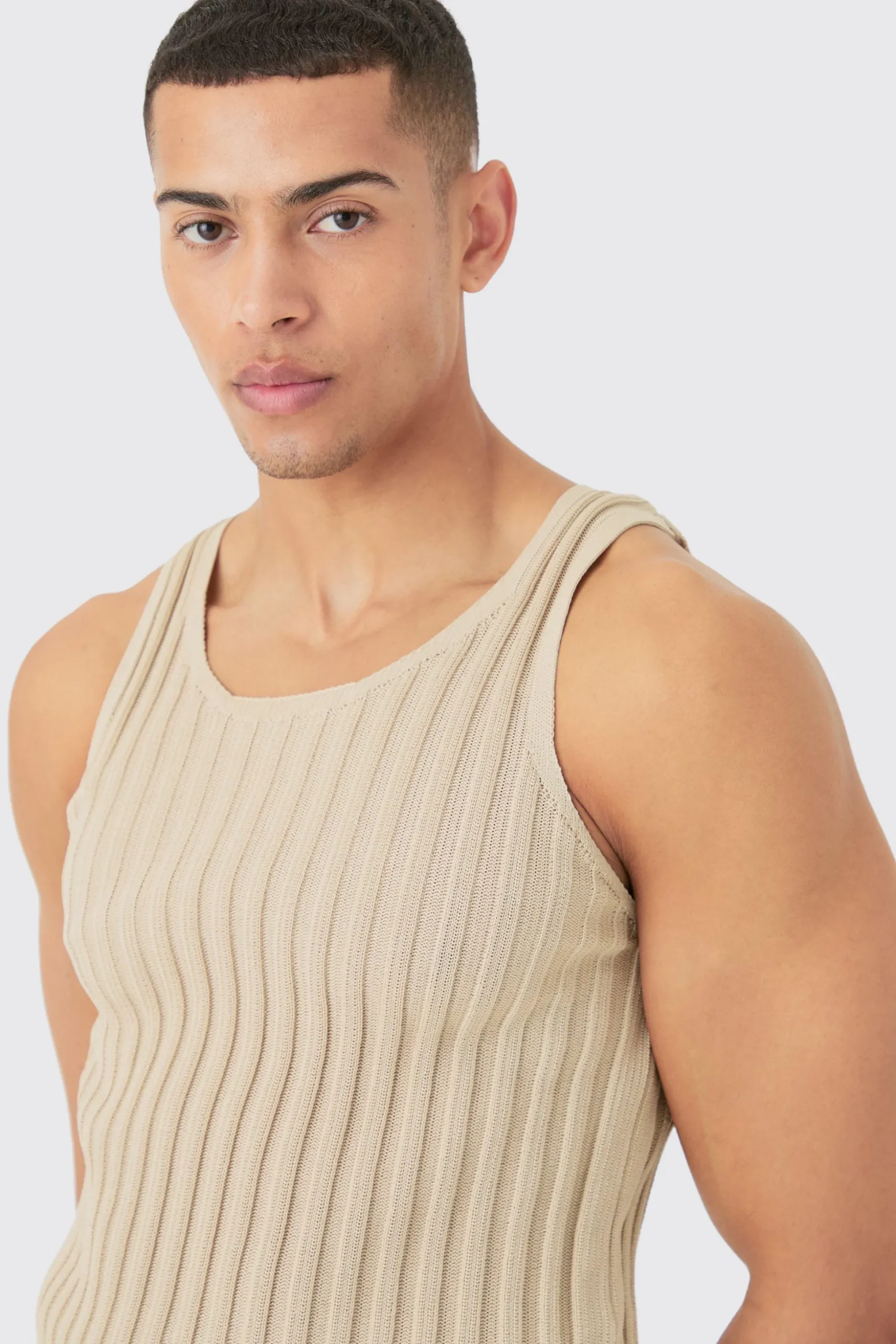 Muscle Fit Ribbed Knit Vest | BoohooMAN UK