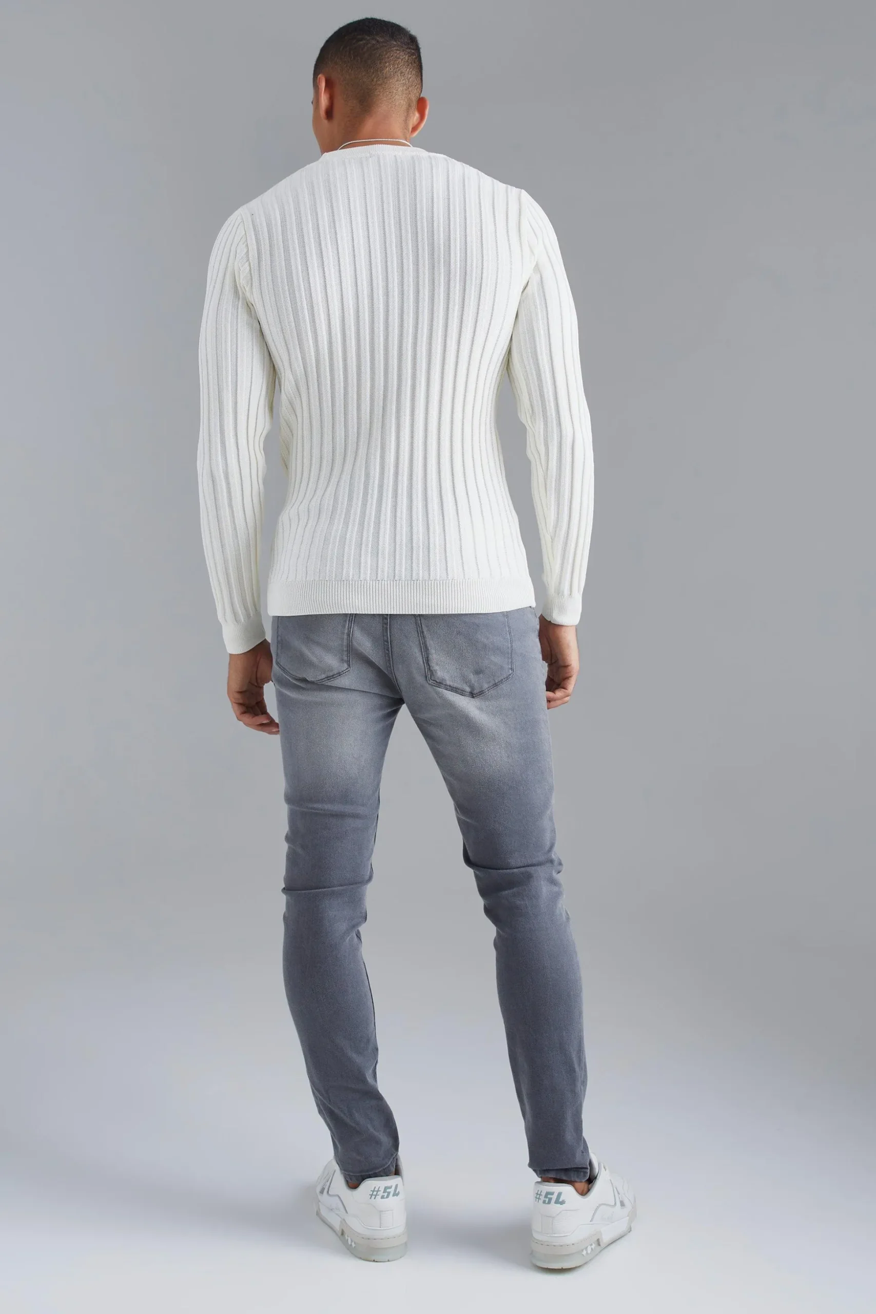 Muscle Fit Ribbed Long Sleeve Jumper | BoohooMAN UK
