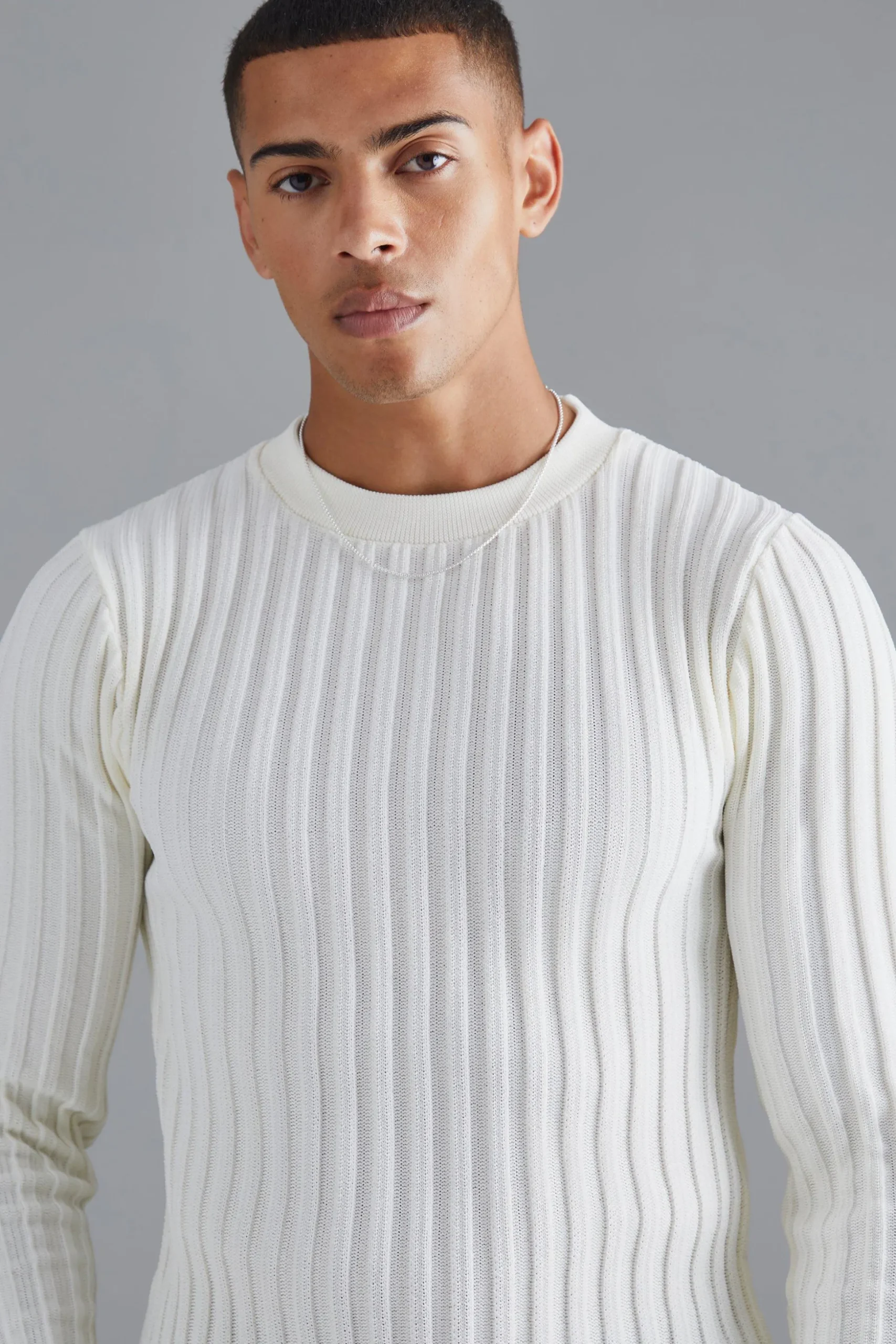Muscle Fit Ribbed Long Sleeve Jumper | BoohooMAN UK