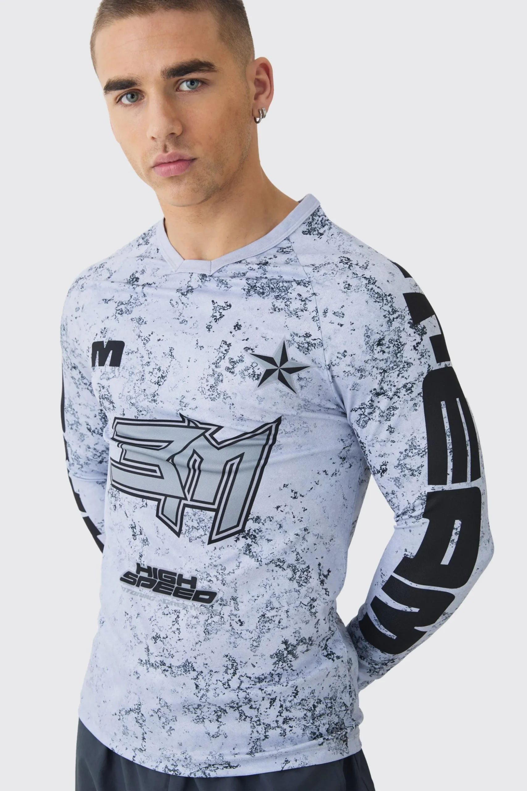 Muscle Motorsport BHM Printed Long Sleeve Top | BoohooMAN UK
