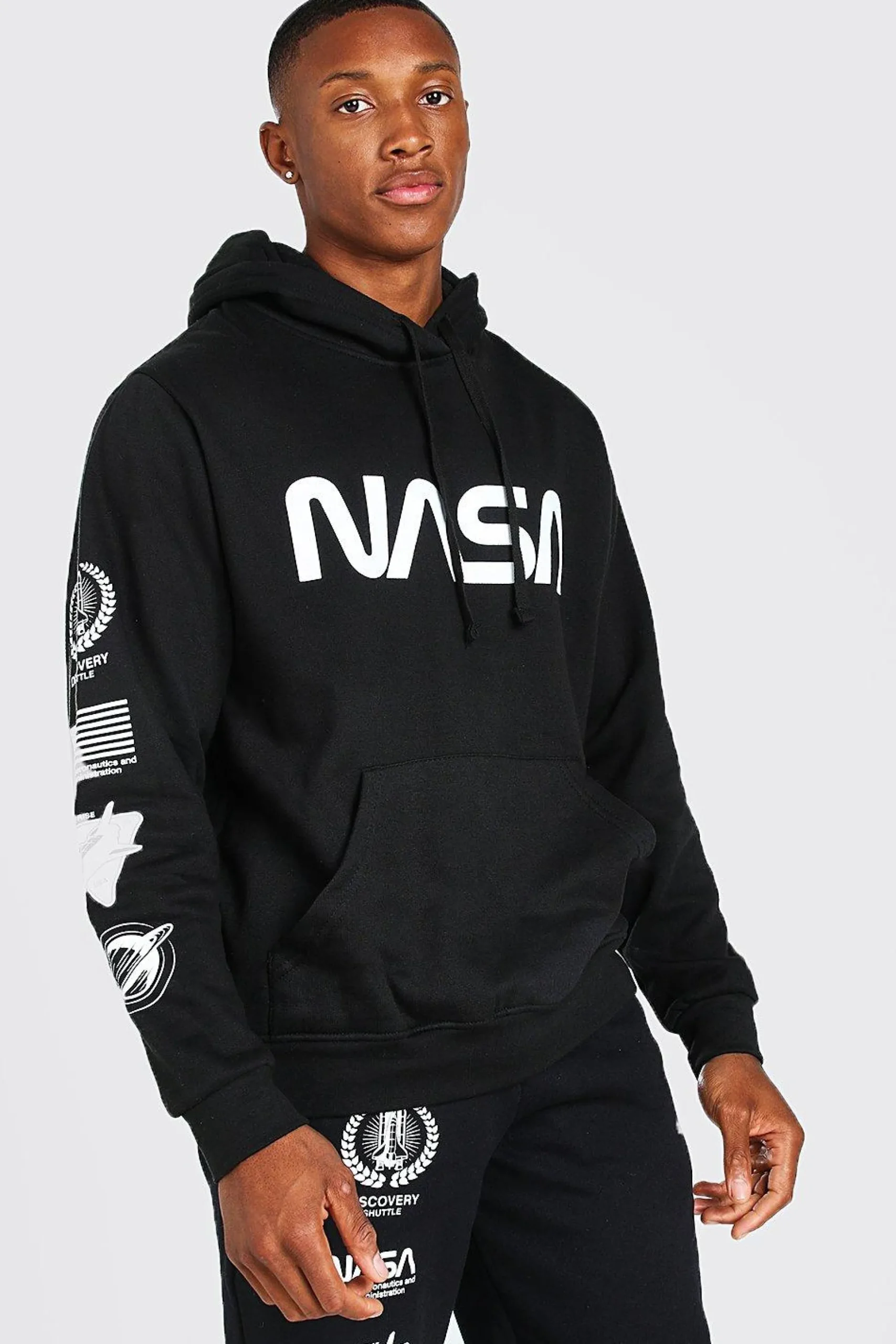 NASA Sleeve Print License Hoodie | BoohooMAN UK