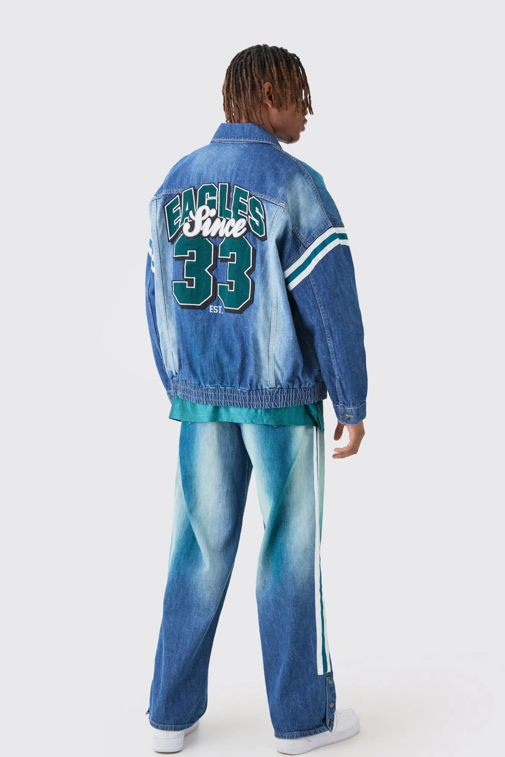 Nfl Eagles Baggy Rigid Popper Hem Tinted Jeans | BoohooMAN UK