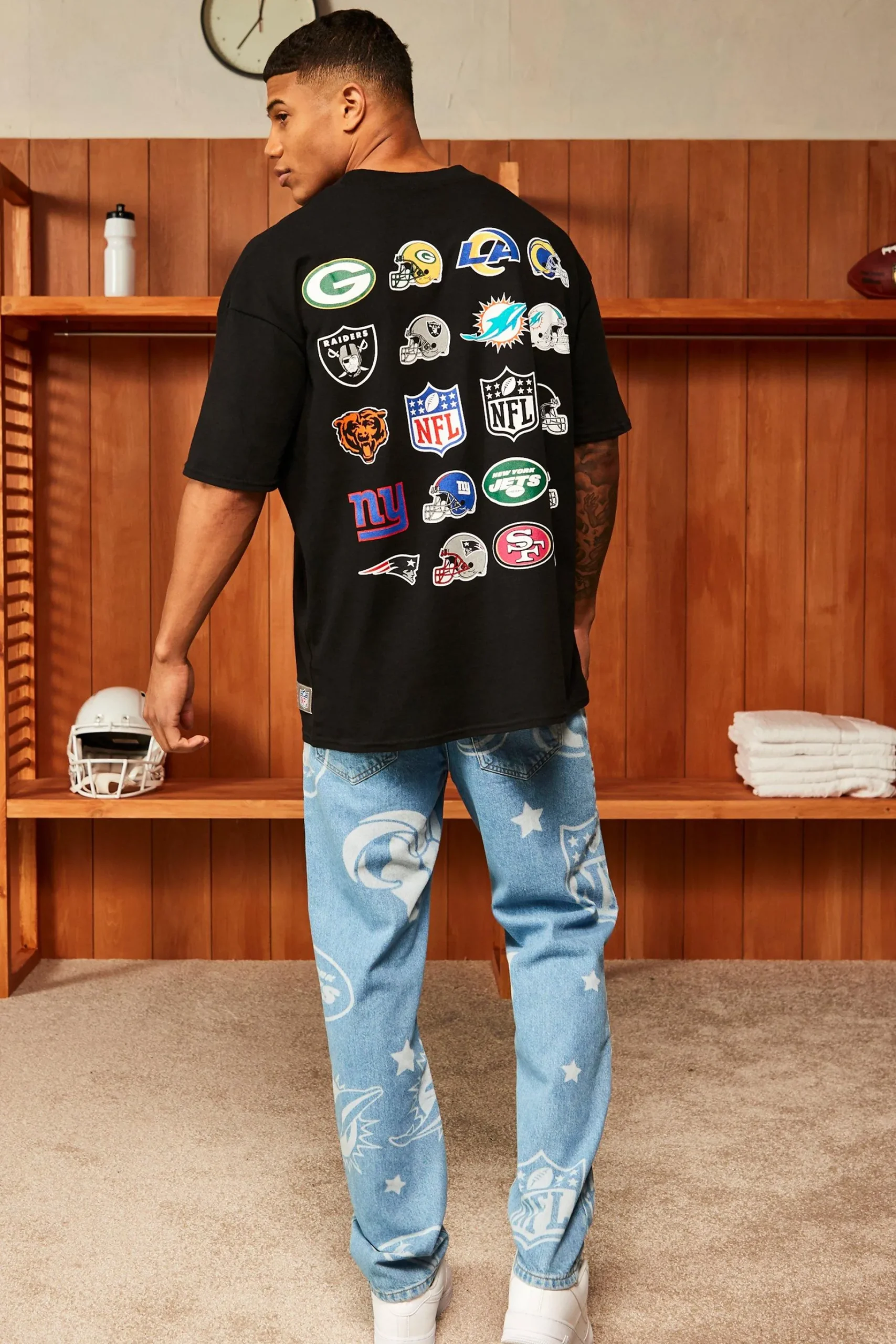 Nfl Oversized Multi Team Print T-shirt | BoohooMAN UK
