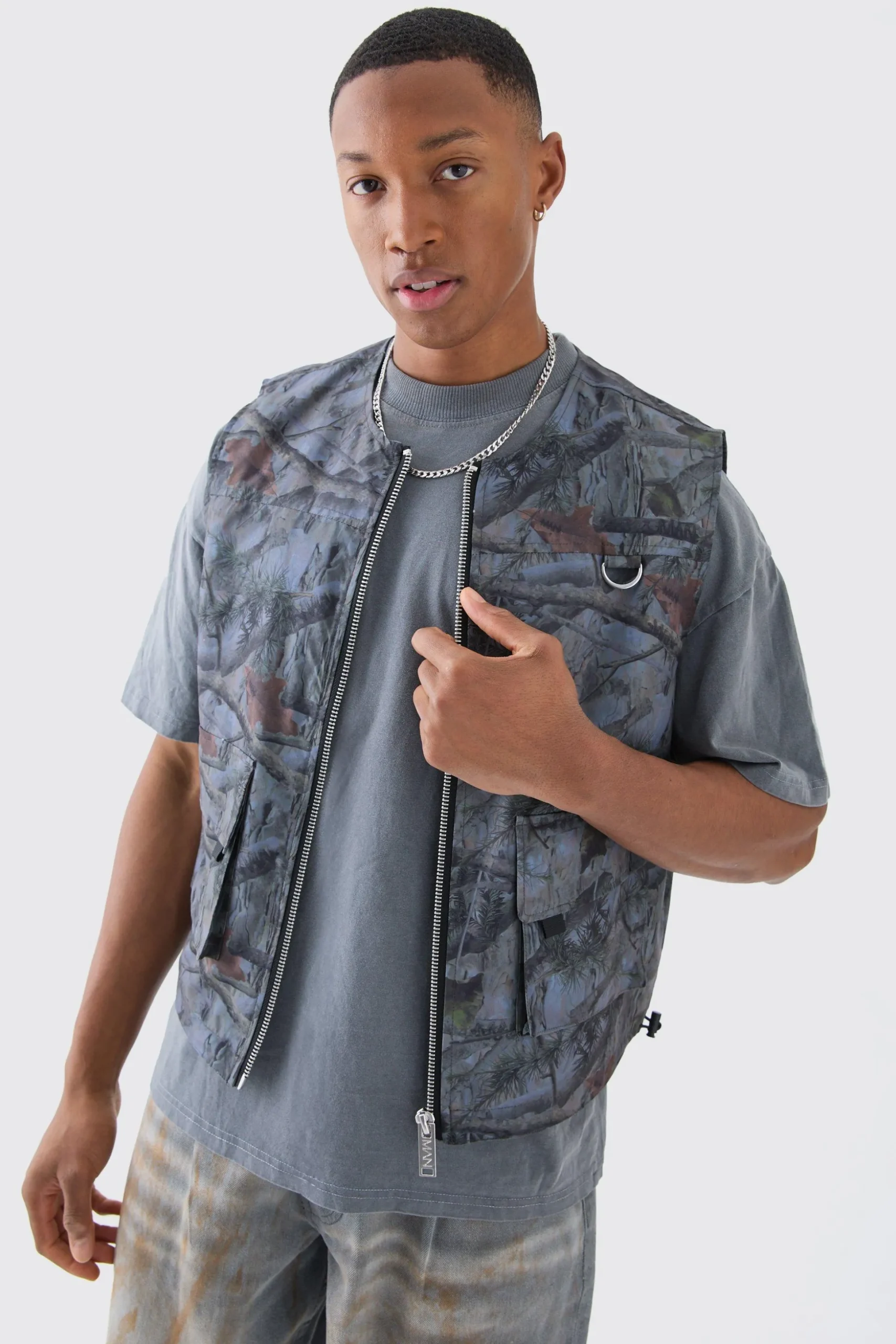 Nylon Camo Utility Vest | BoohooMAN UK