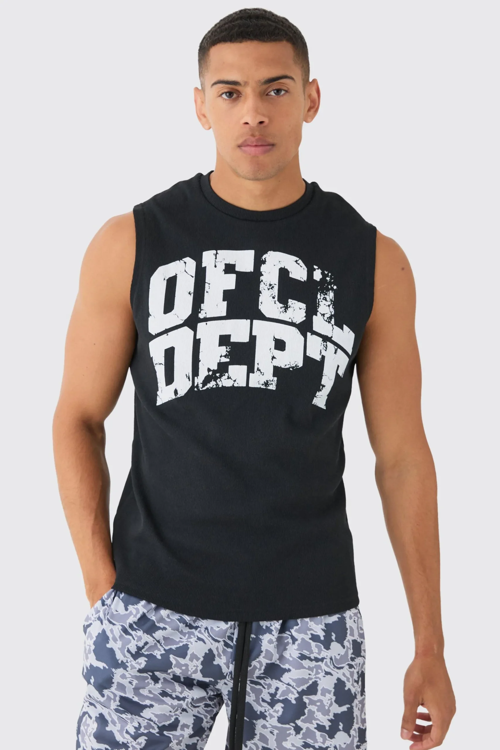 OFCL Dept Printed Ribbed Tank | BoohooMAN UK