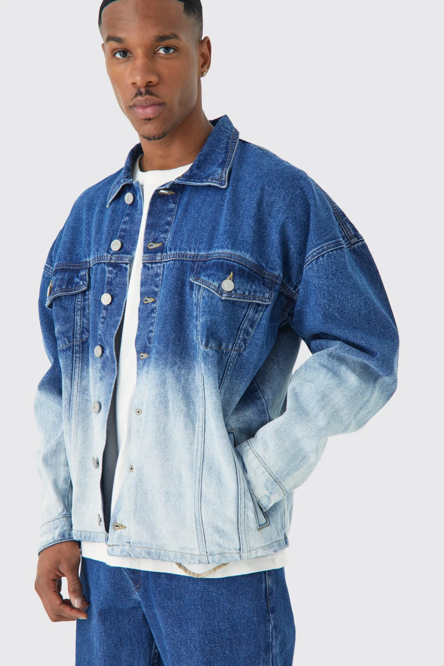 Ombre Denim Jacket And Jeans Set | BoohooMAN UK