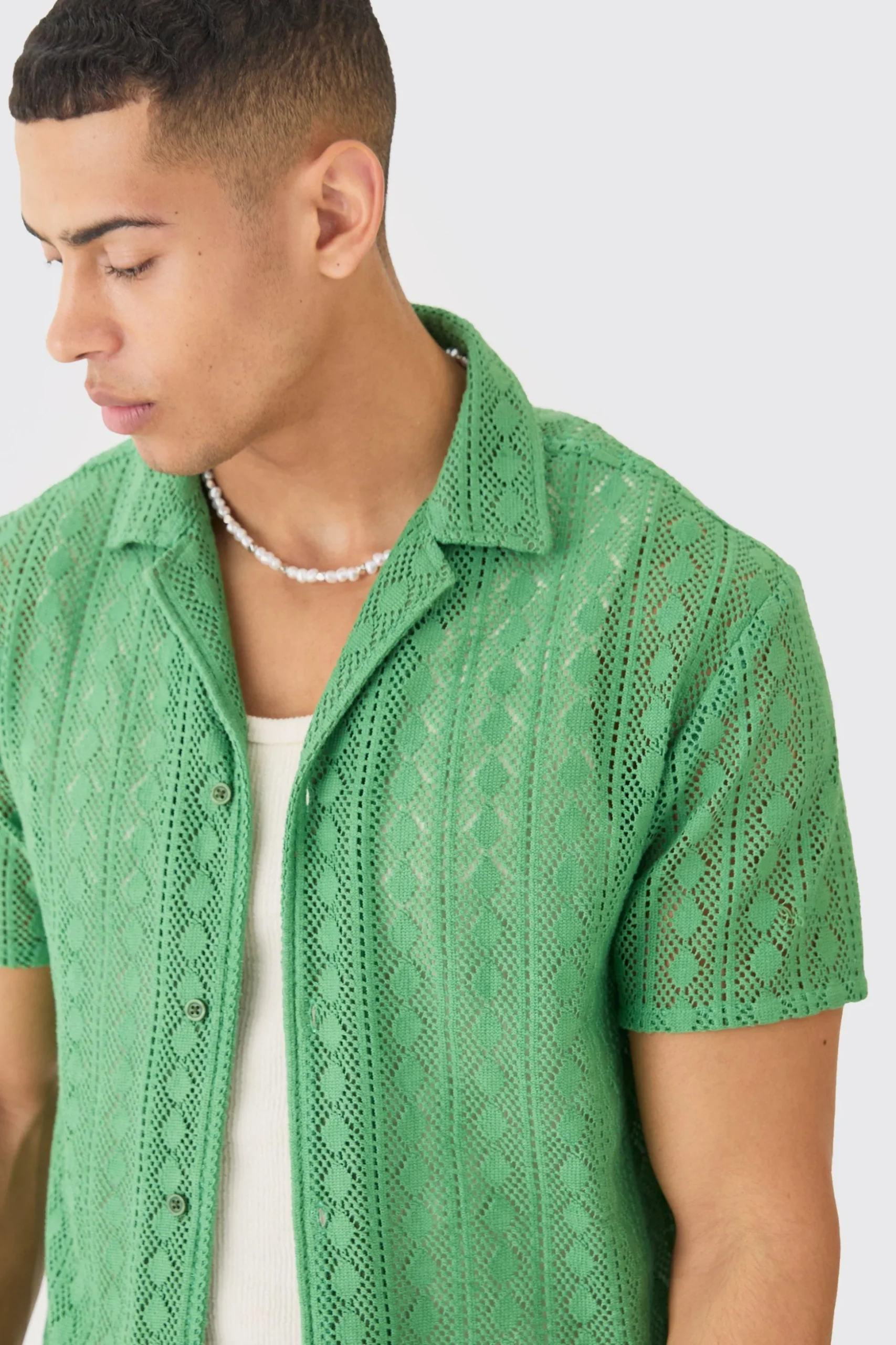 Open Stitch Diamond Shirt | BoohooMAN UK
