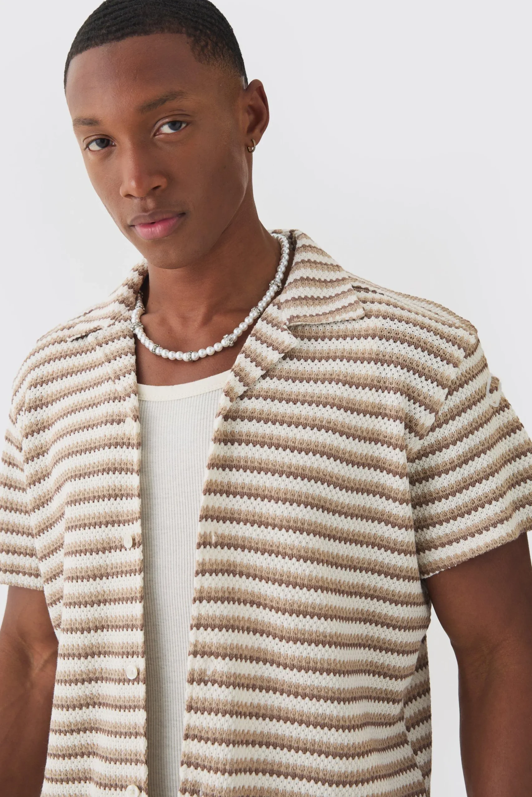 Open Stitch Resort Shirt | BoohooMAN UK