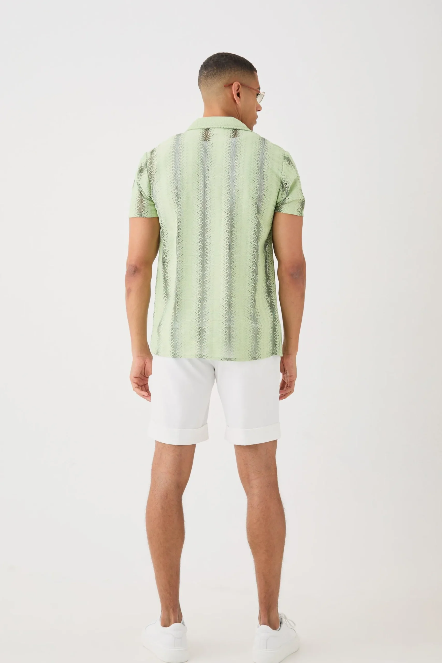 Open Stitch Sheer Stripe Shirt | BoohooMAN UK