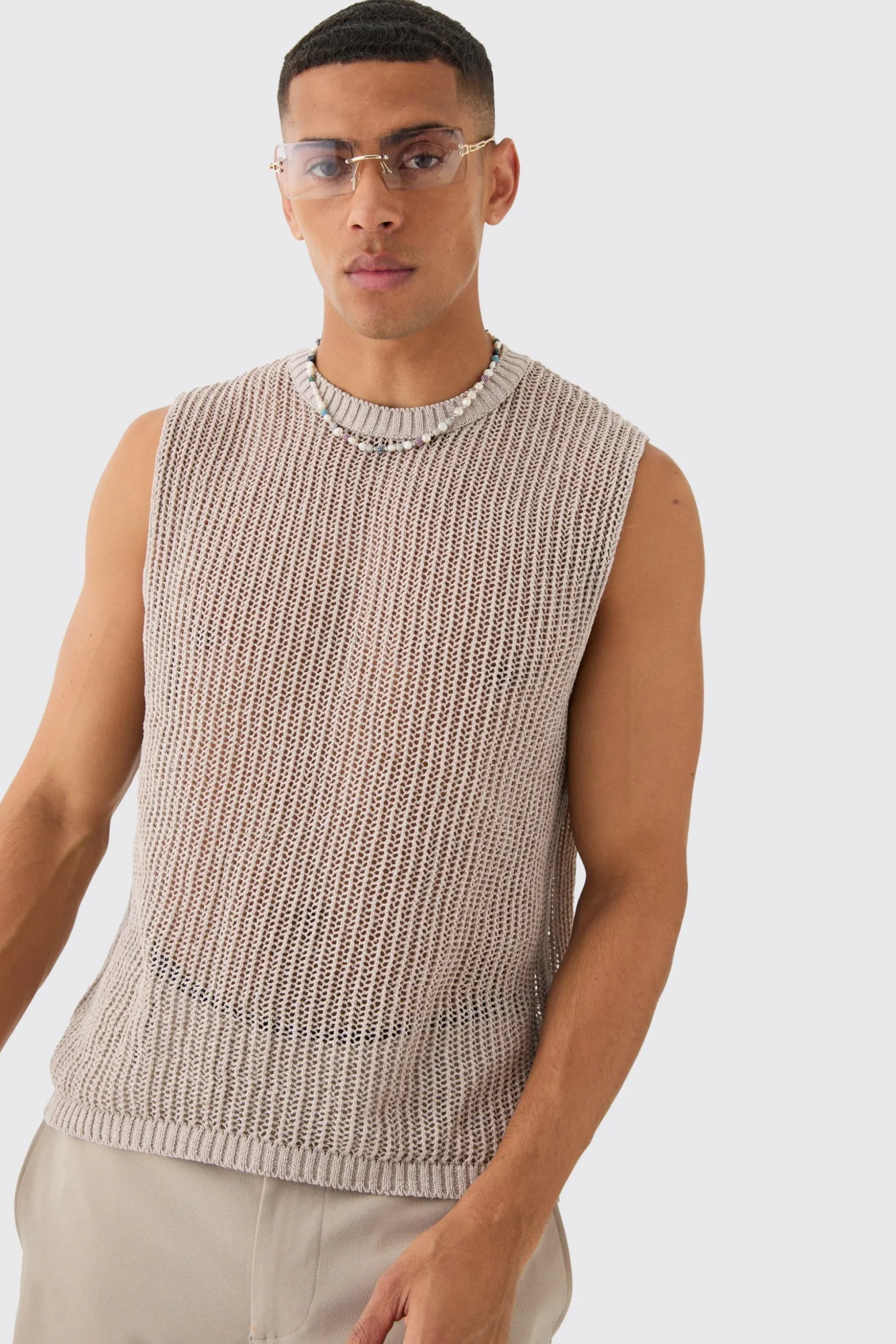 Open Stitch Tank | BoohooMAN UK