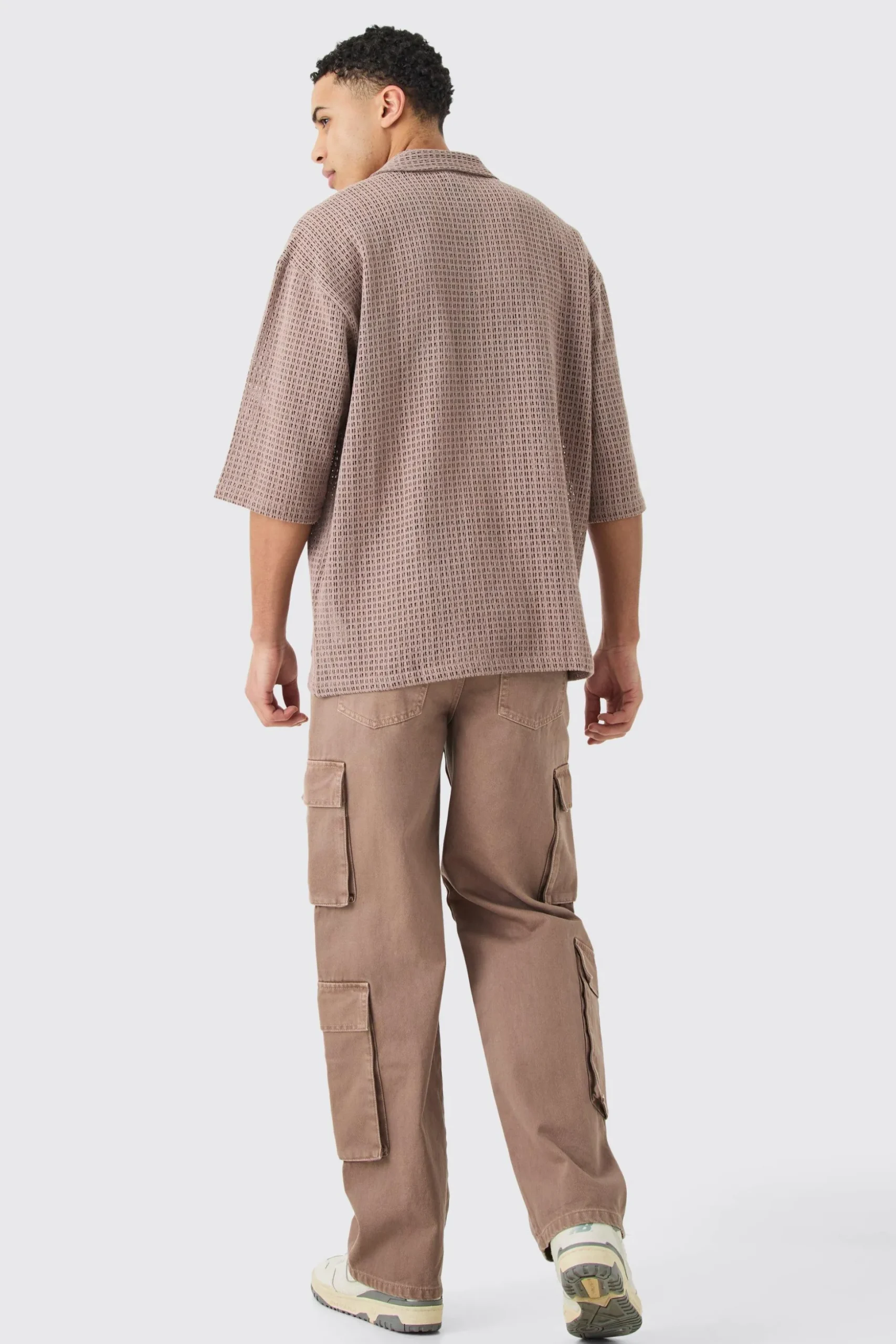 Open Weave Overhead V Neck Shirt | BoohooMAN UK