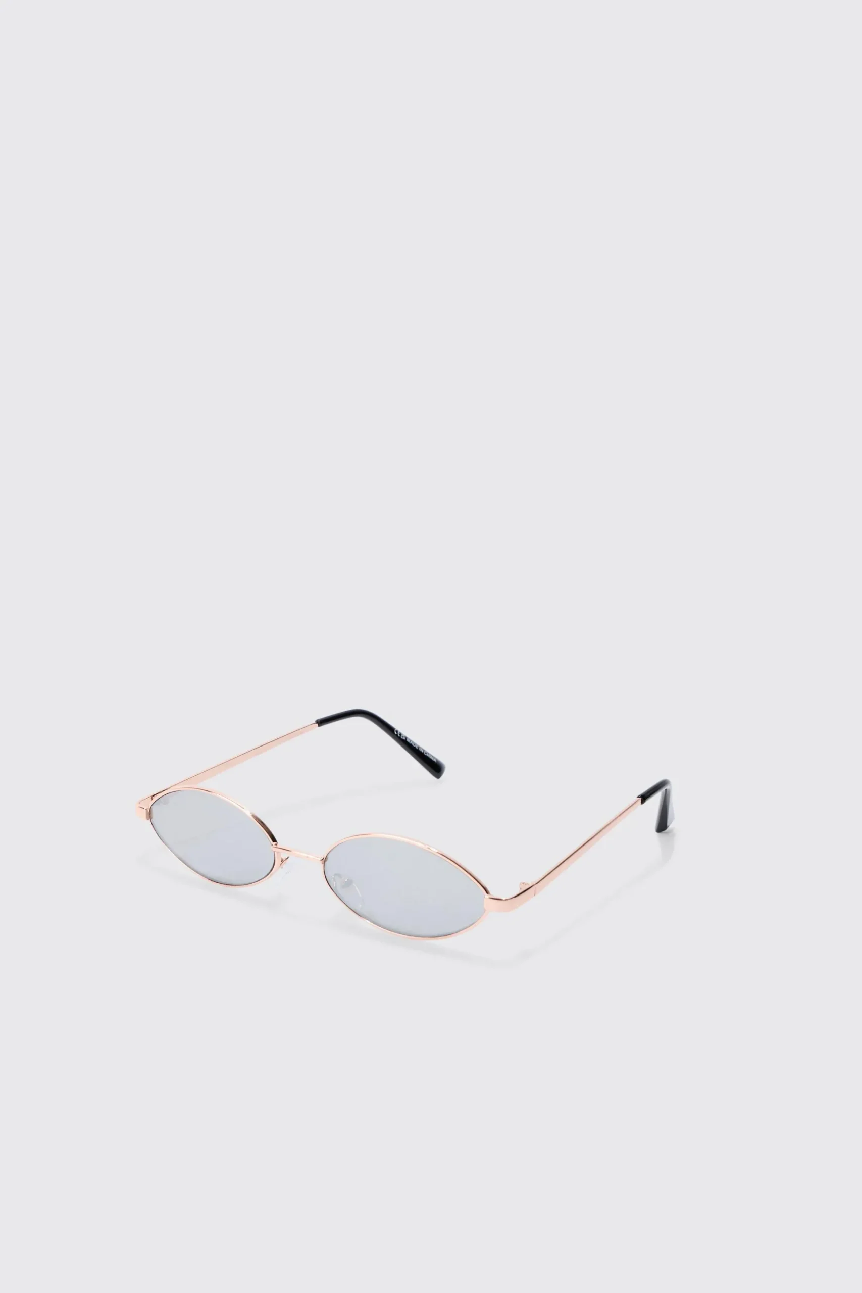 Oval Metal Frame Sunglasses In Grey | BoohooMAN UK