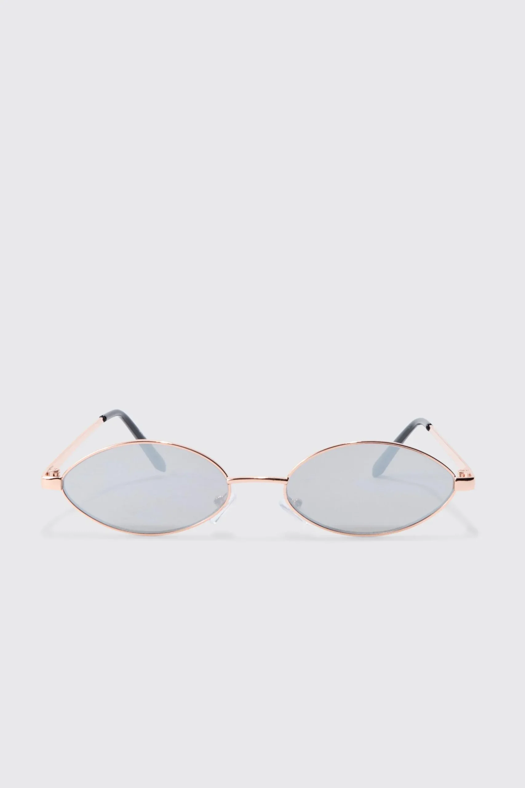 Oval Metal Frame Sunglasses In Grey | BoohooMAN UK