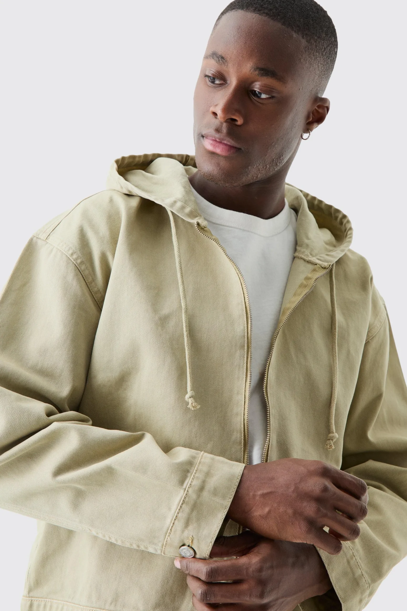 Overdyed Denim Boxy Fit Zip Through Hoodie | BoohooMAN UK