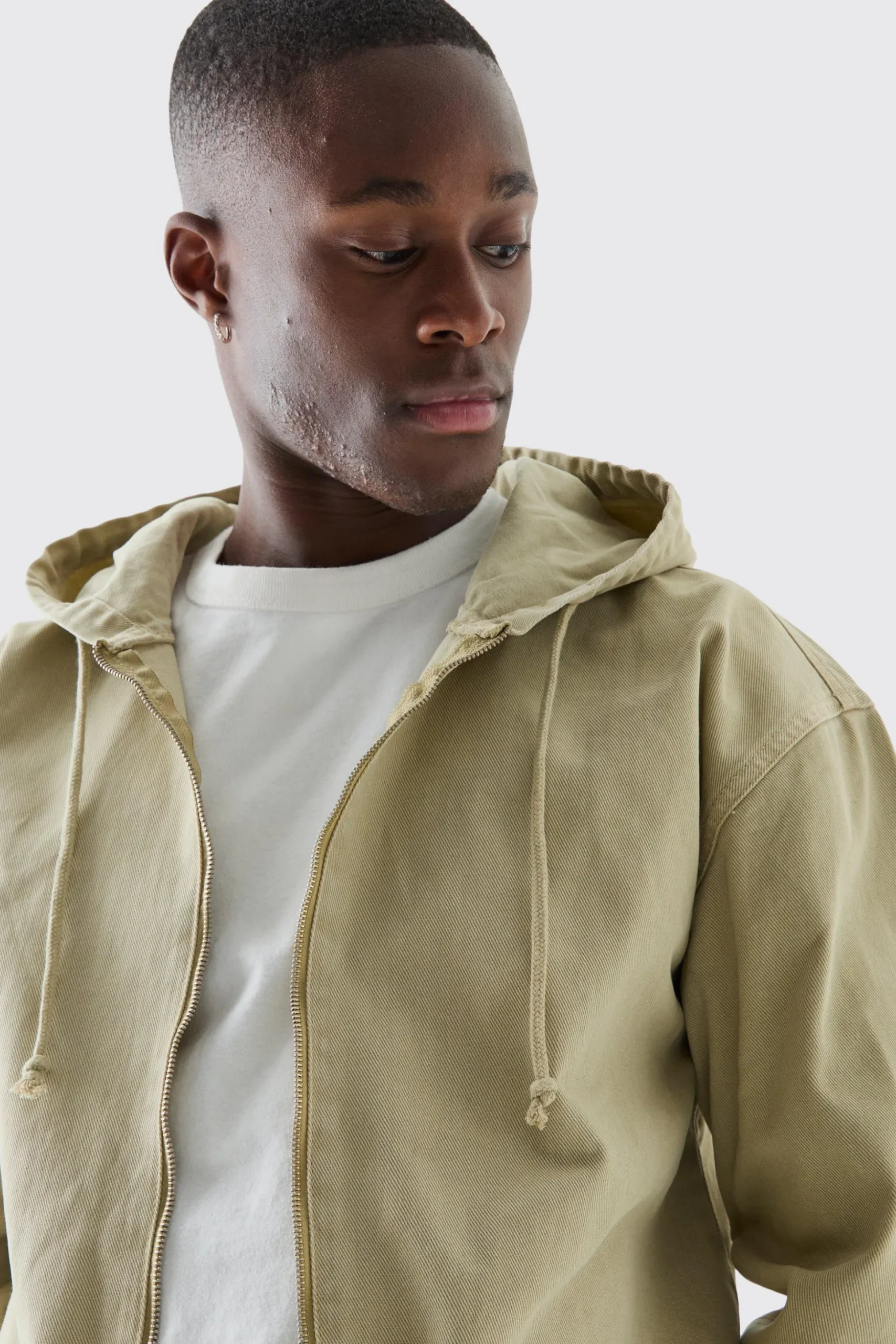 Overdyed Denim Boxy Fit Zip Through Hoodie | BoohooMAN UK