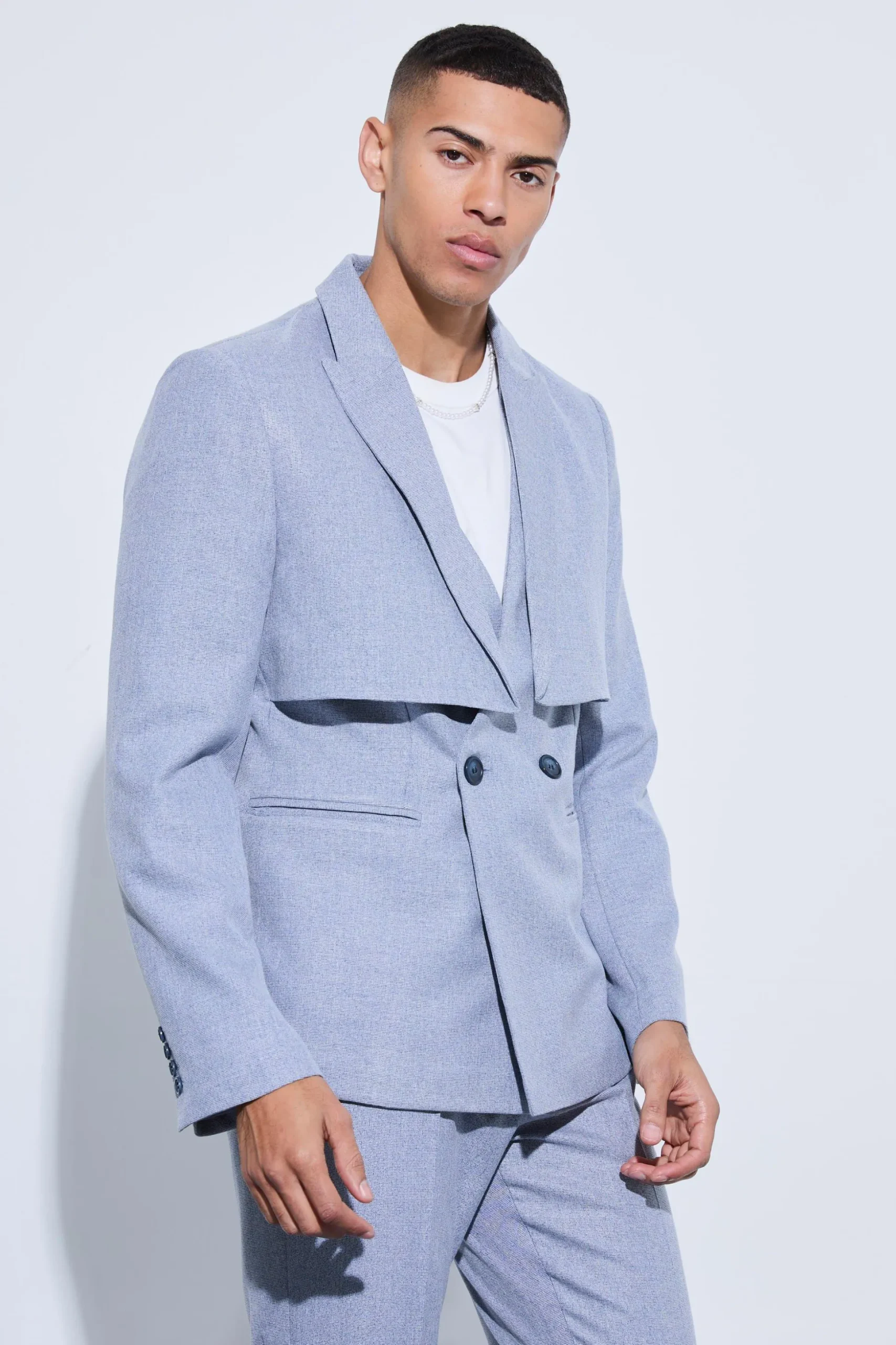 Overlay Detail Slim Fit Blazer | BoohooMAN UK