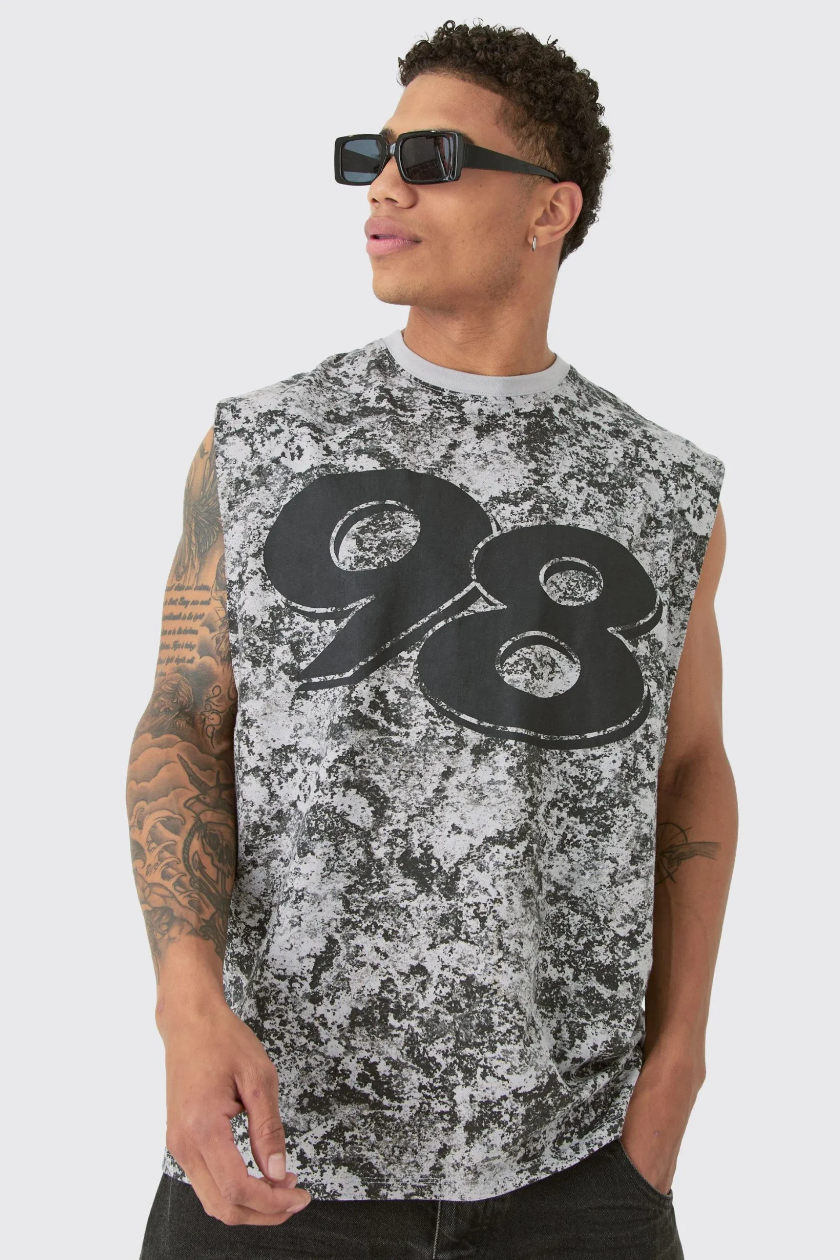 Oversized 98 Abstract Printed Tank | BoohooMAN UK