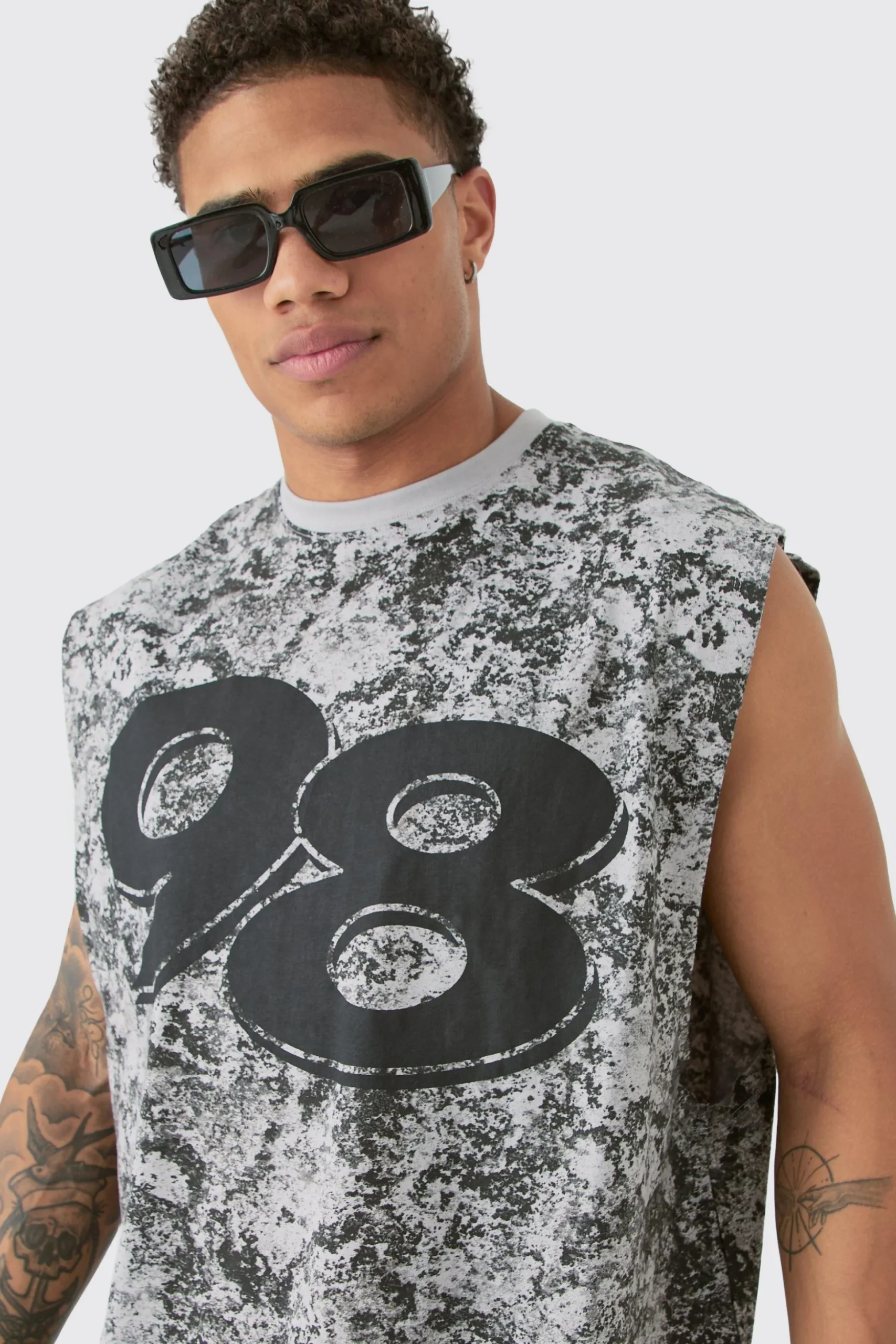 Oversized 98 Abstract Printed Tank | BoohooMAN UK