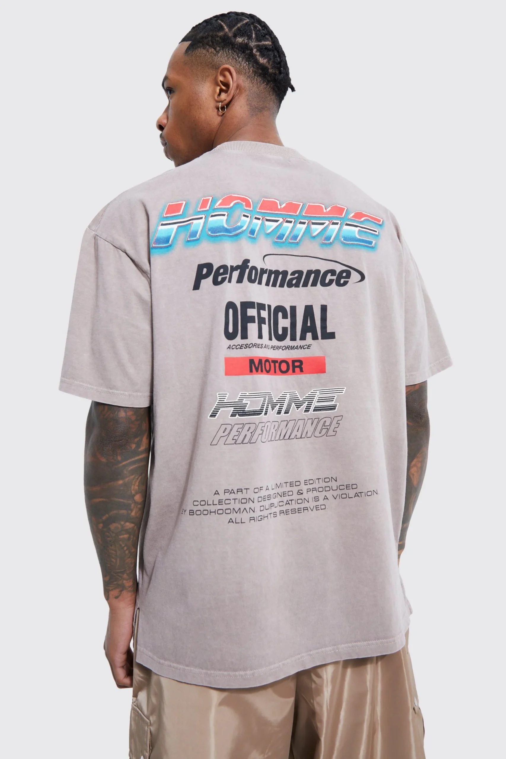 Oversized Acid Wash Motor Sport T-shirt | BoohooMAN UK