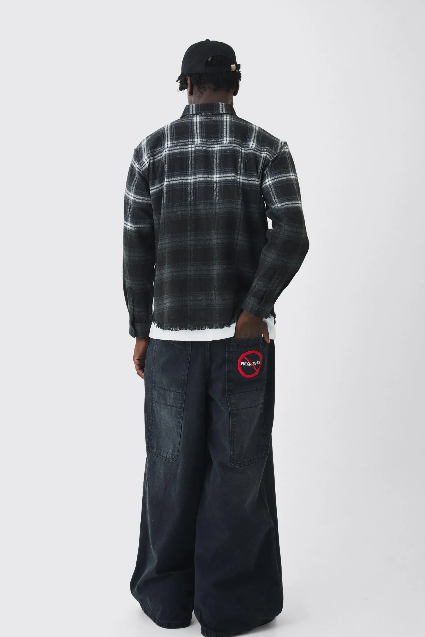 Oversized Acid Wash Ribcage Print Check Shirt | BoohooMAN UK