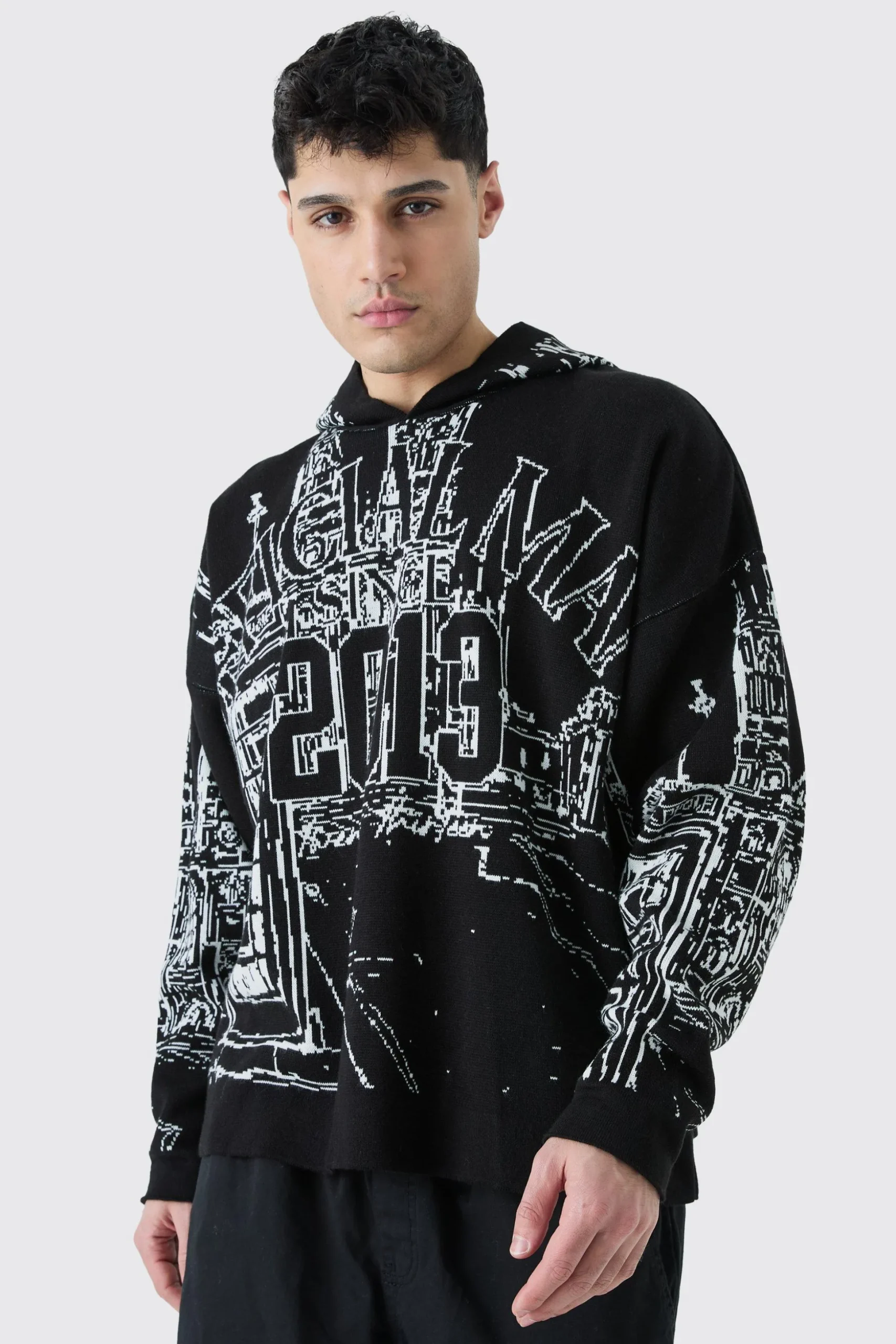 Oversized All Over Graphic Hoodie | BoohooMAN UK