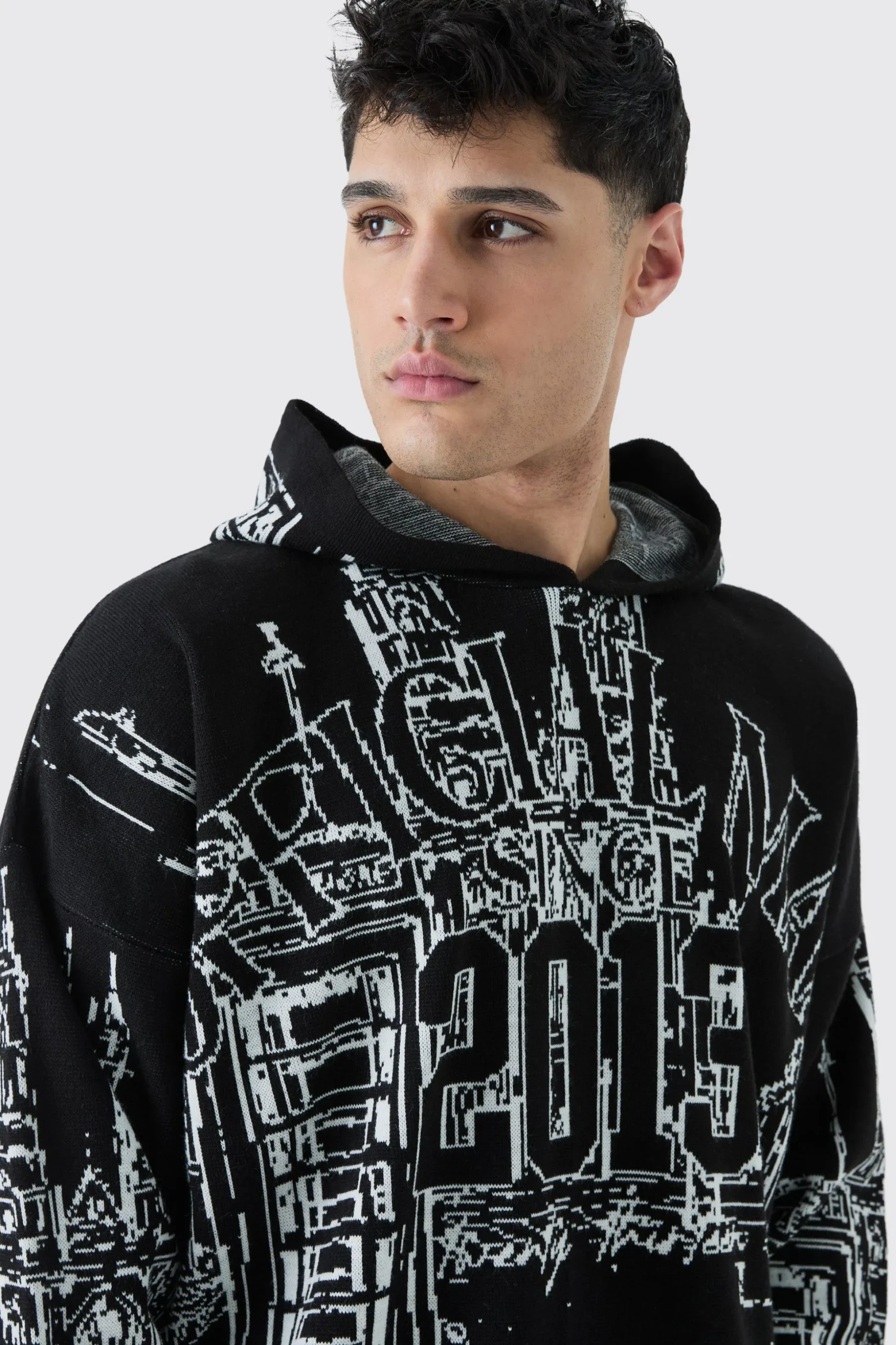 Oversized All Over Graphic Hoodie | BoohooMAN UK