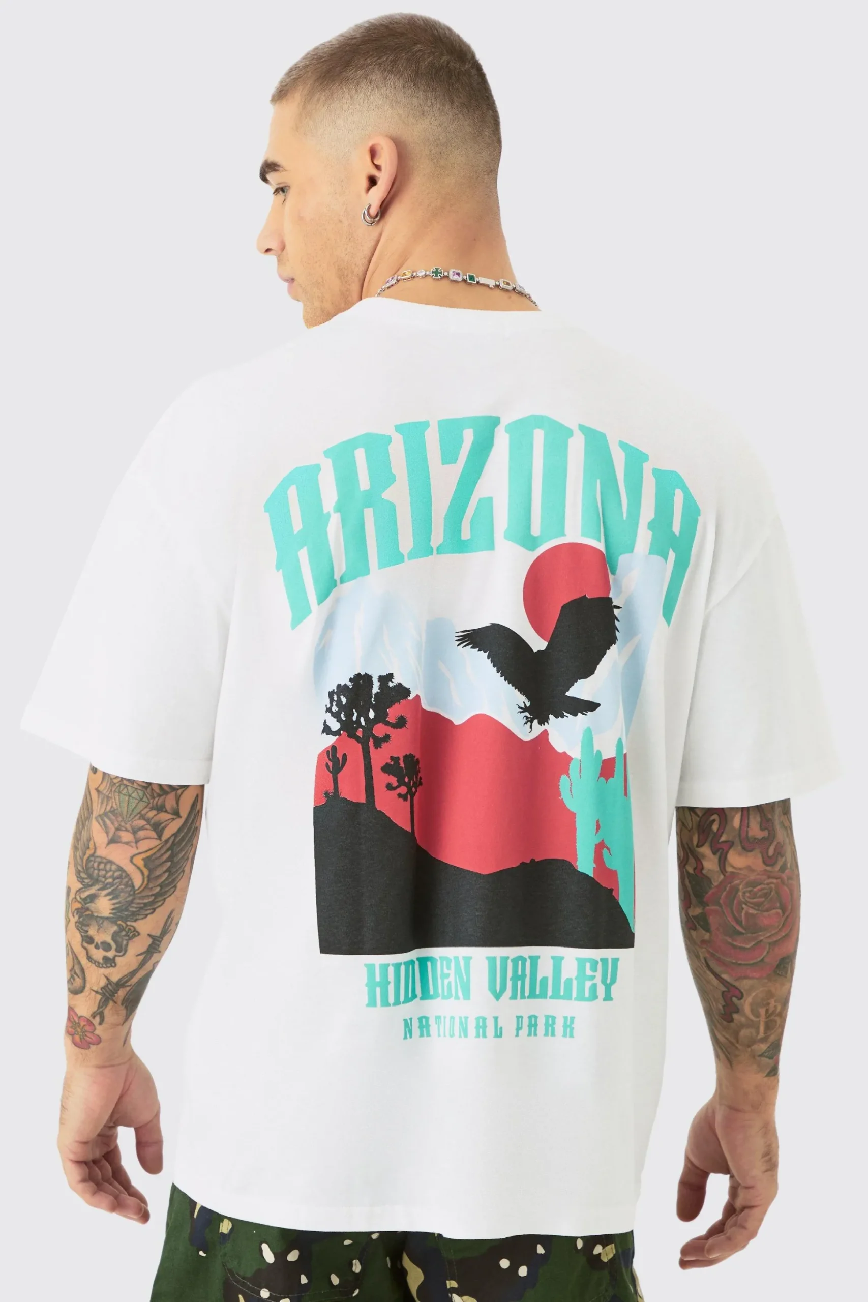Oversized Arizona Landscape Back Print T-shirt | BoohooMAN UK