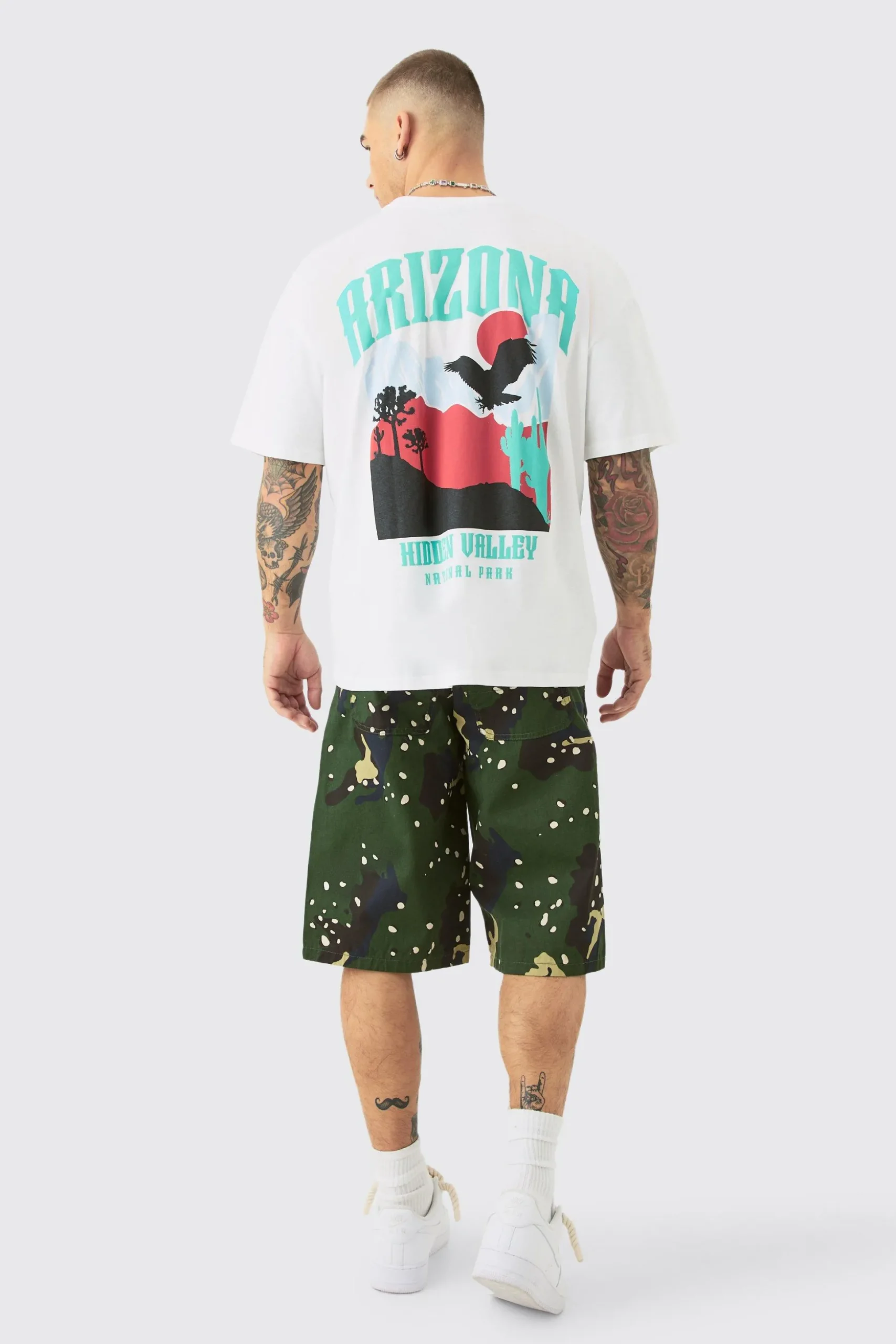 Oversized Arizona Landscape Back Print T-shirt | BoohooMAN UK