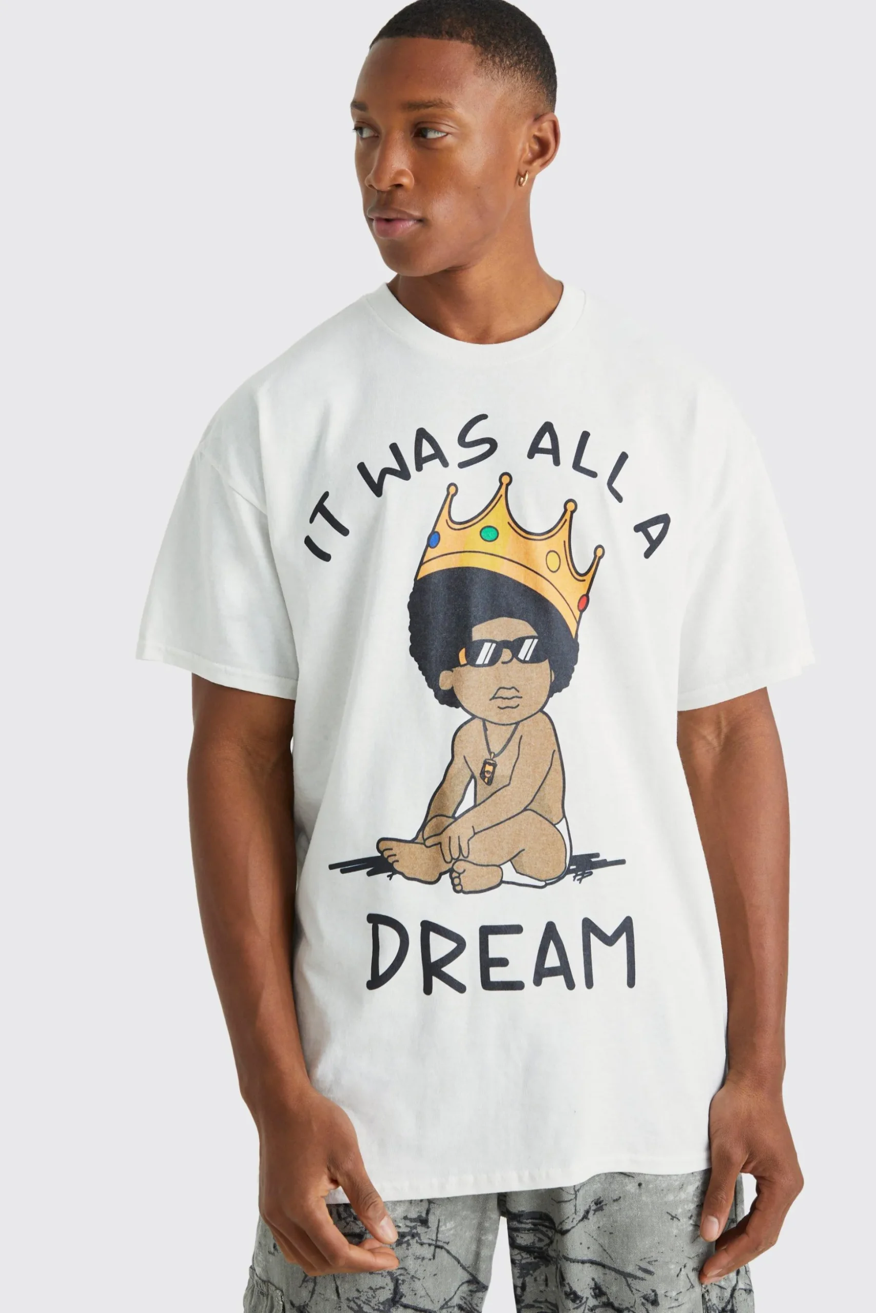 Oversized Baby Biggie Illustration License T-shirt | BoohooMAN UK
