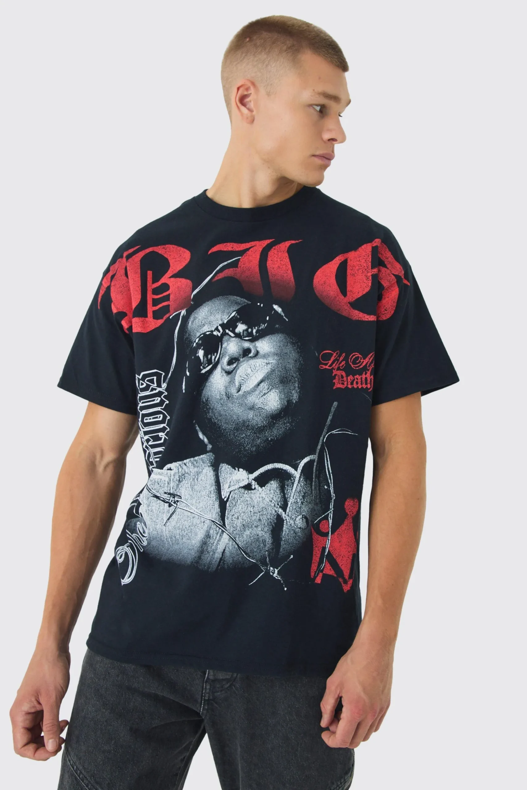 Oversized Biggie Over Seams License Print T-Shirt | BoohooMAN UK