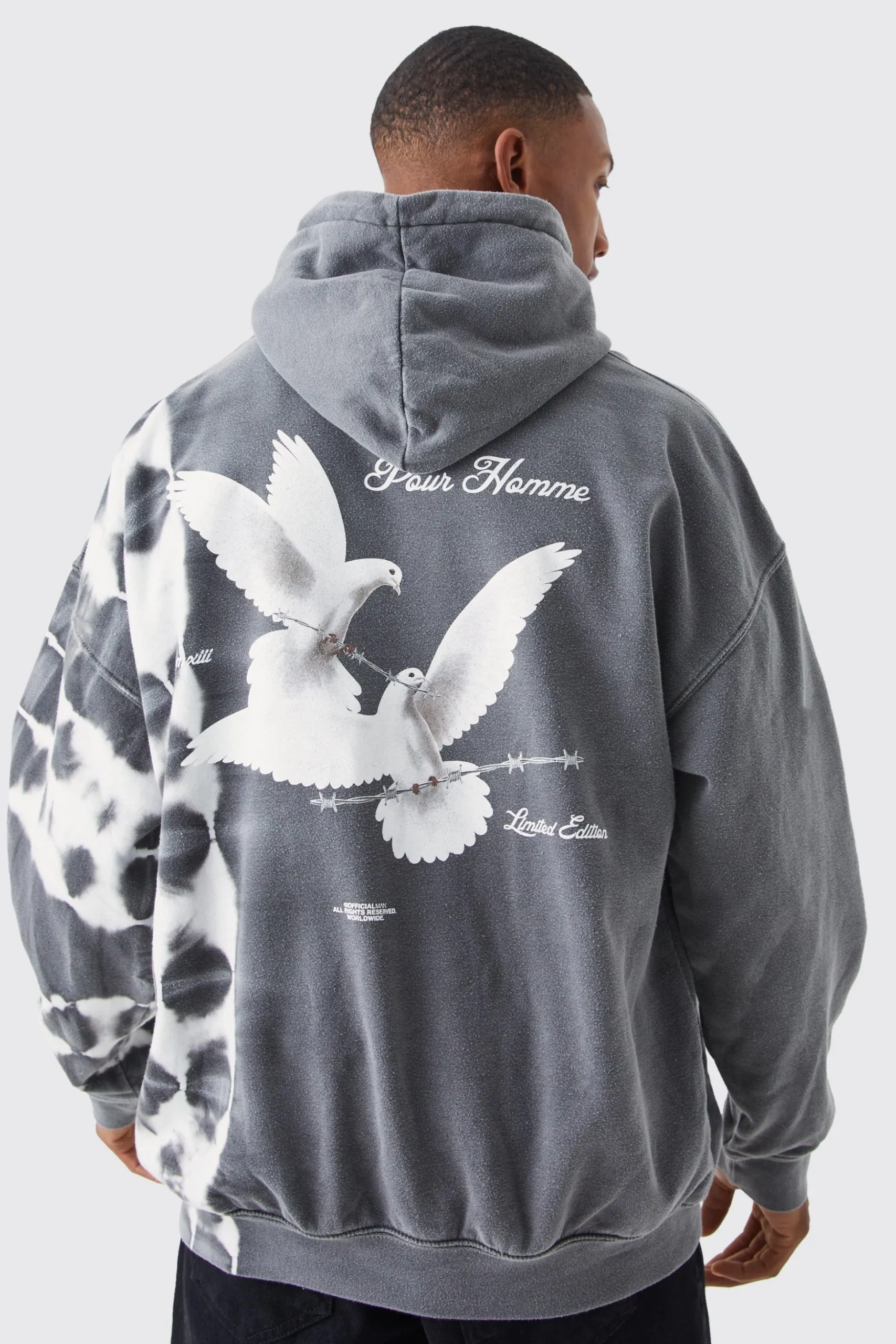 Oversized Bleach Tie Dye Graphic Hoodie | BoohooMAN UK