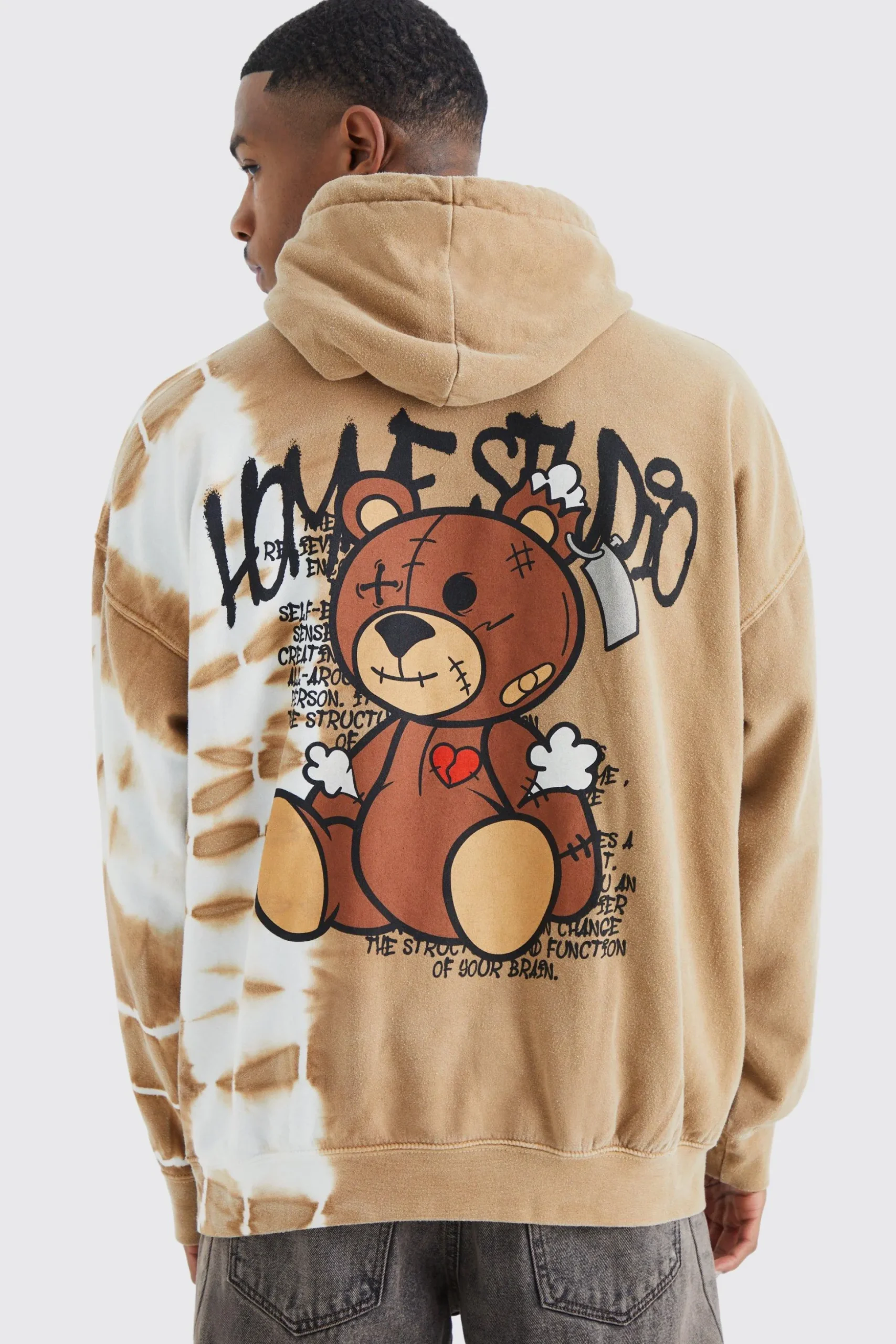 Oversized Bleached Teddy Graphic Hoodie | BoohooMAN UK
