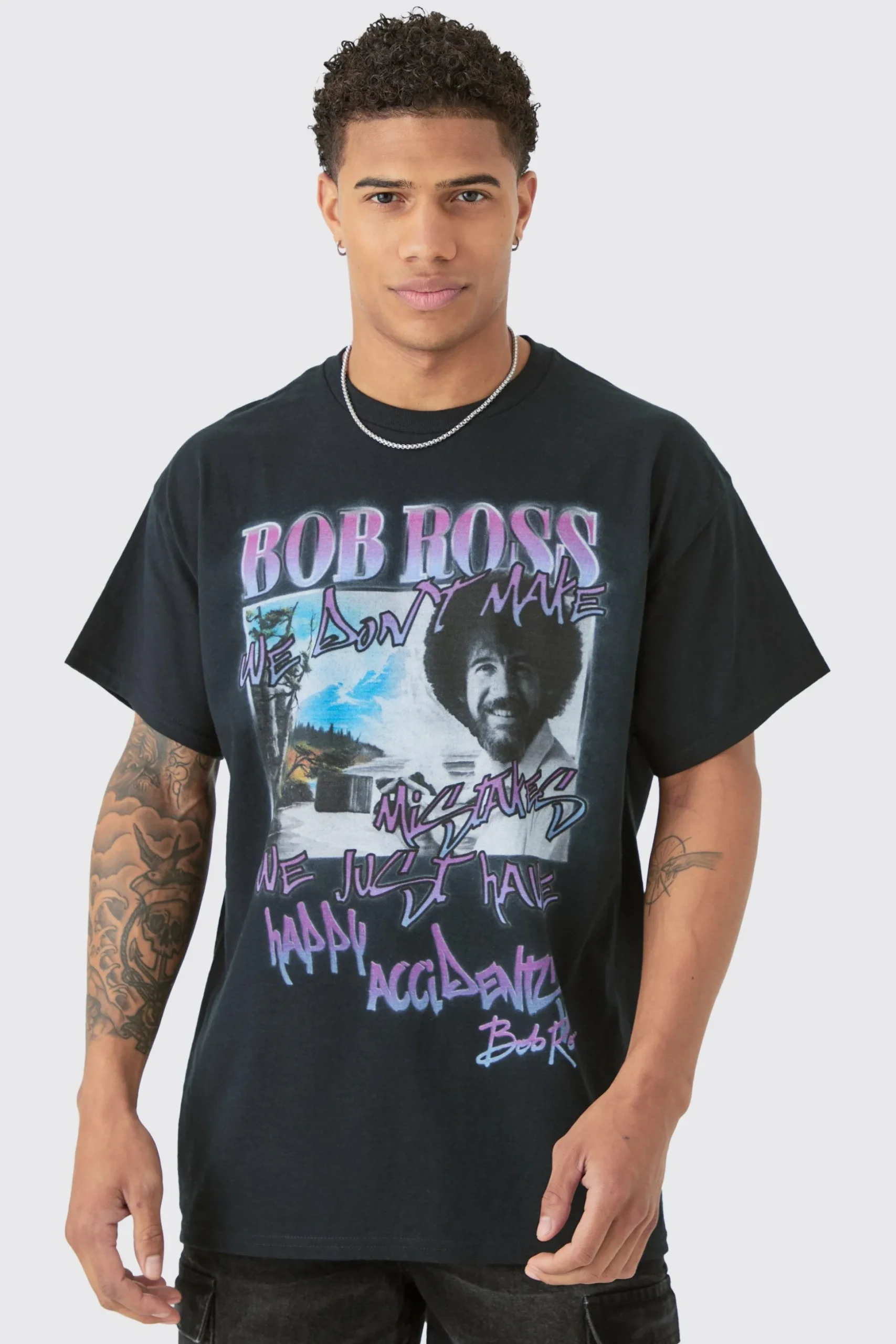 Oversized Bob Ross License T-shirt | BoohooMAN UK