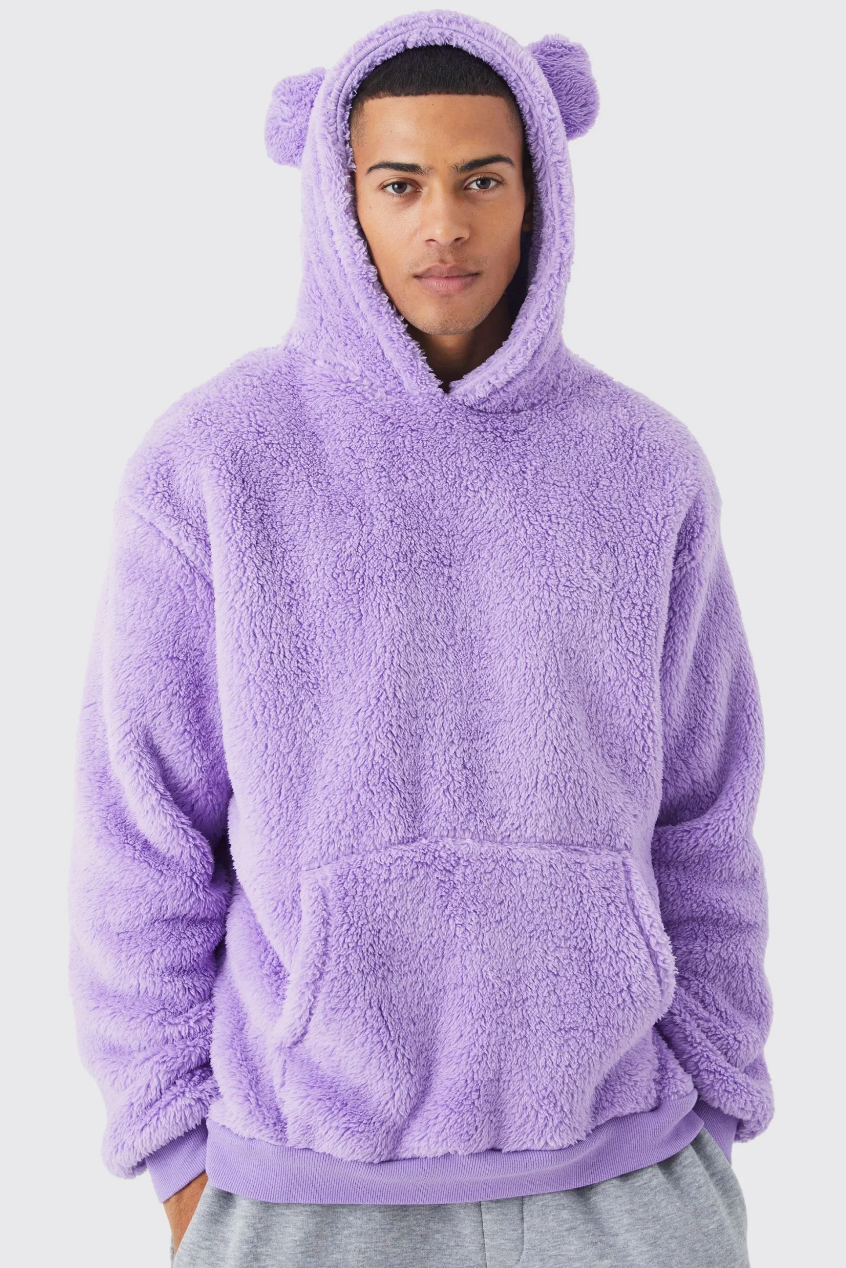 Oversized Borg Novelty Hoodie | BoohooMAN UK