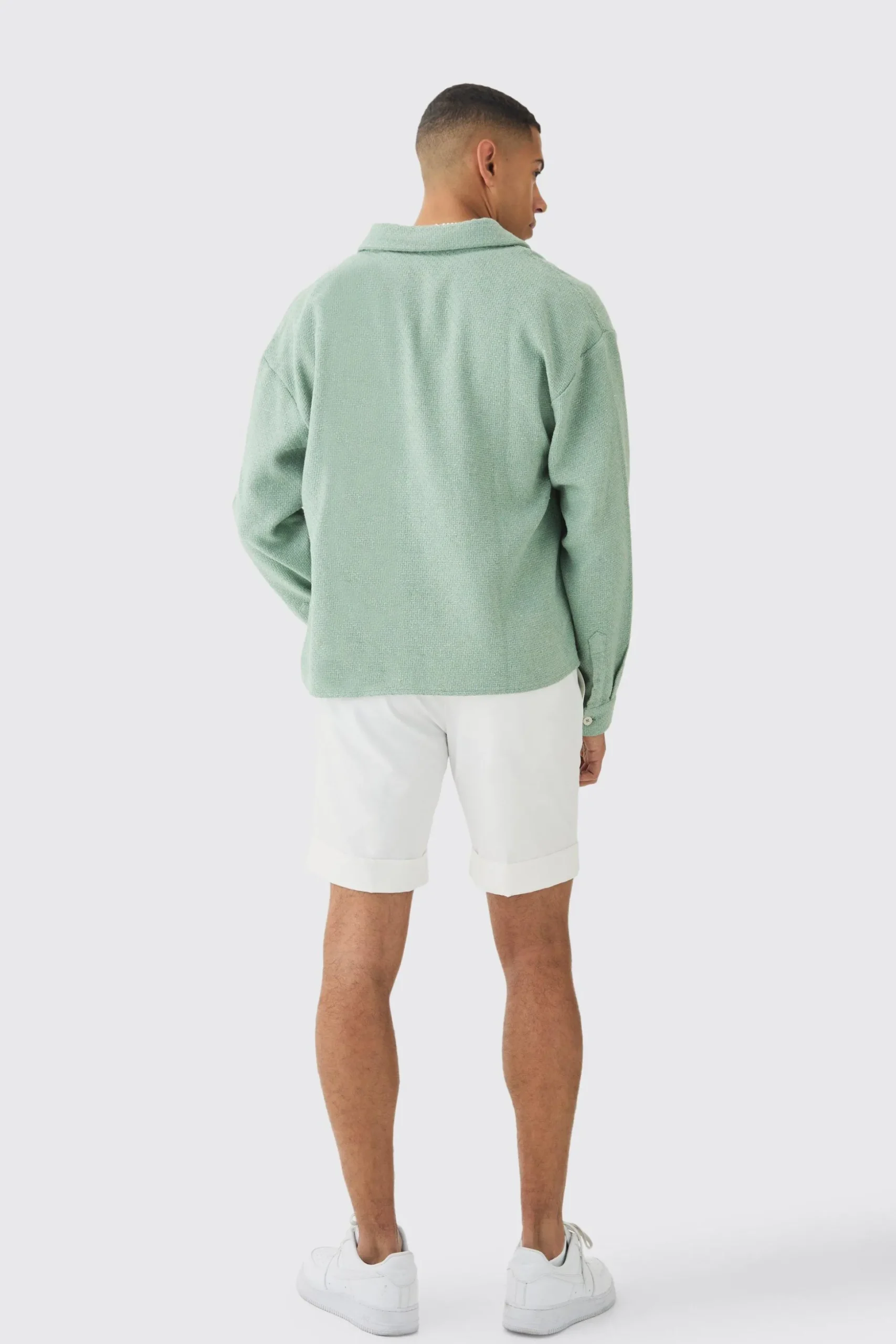 Oversized Boucle Long Sleeve Shirt | BoohooMAN UK