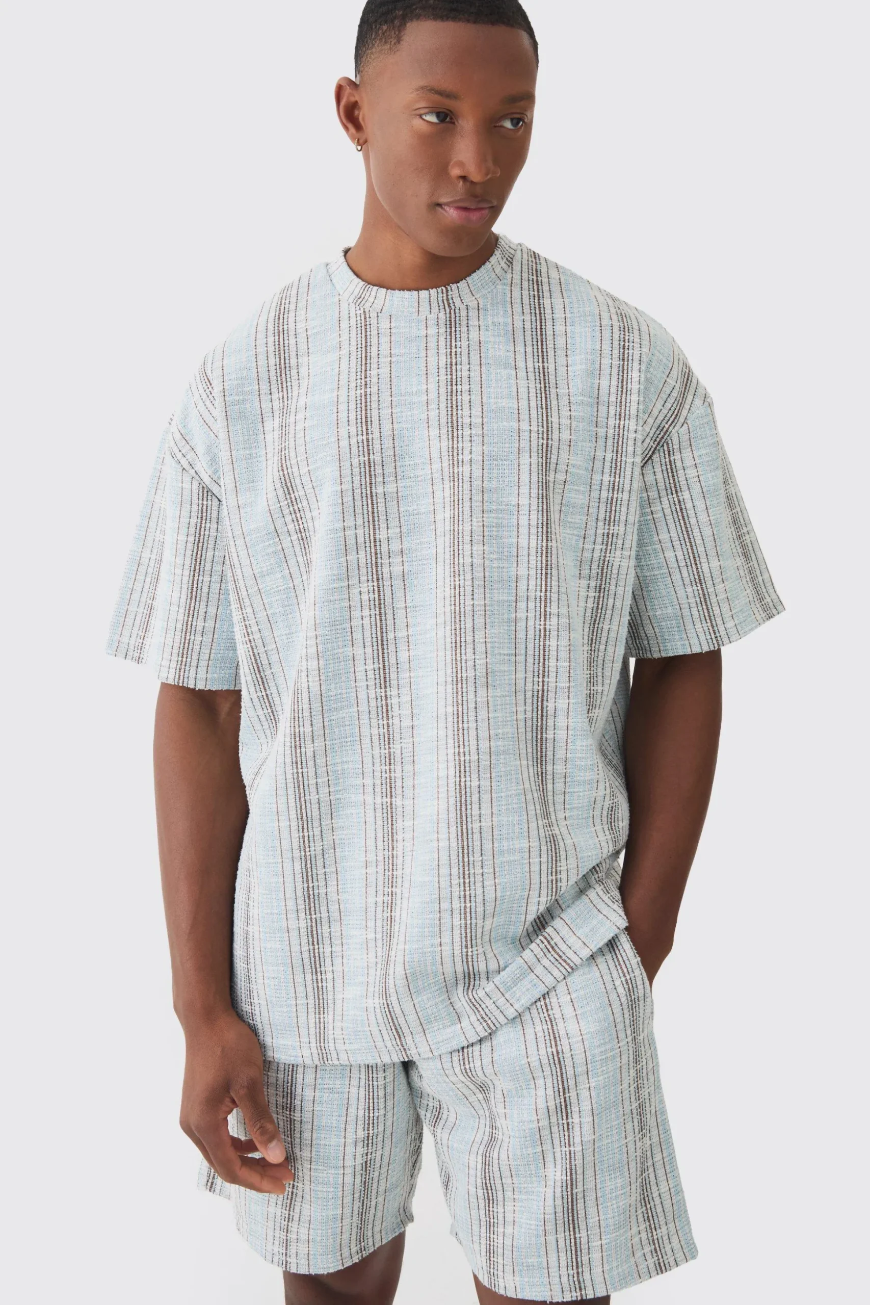 Oversized Boucle Stripe T-shirt | BoohooMAN UK