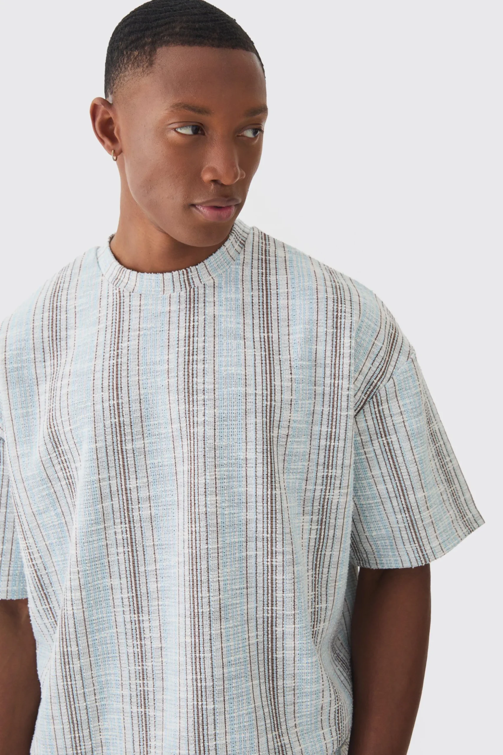 Oversized Boucle Stripe T-shirt | BoohooMAN UK