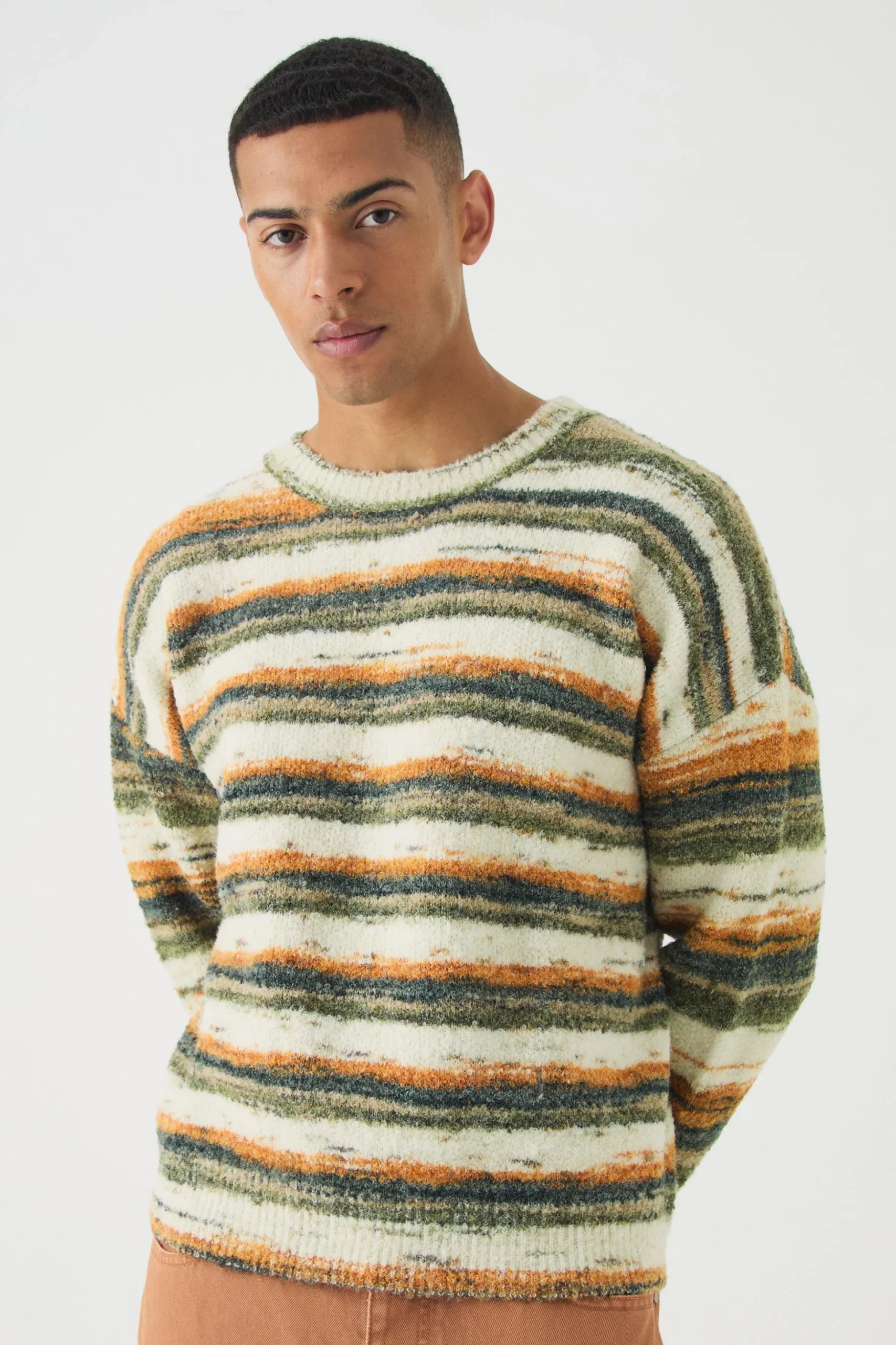 Oversized Boxy Abstract Stripe Knitted Jumper | BoohooMAN UK