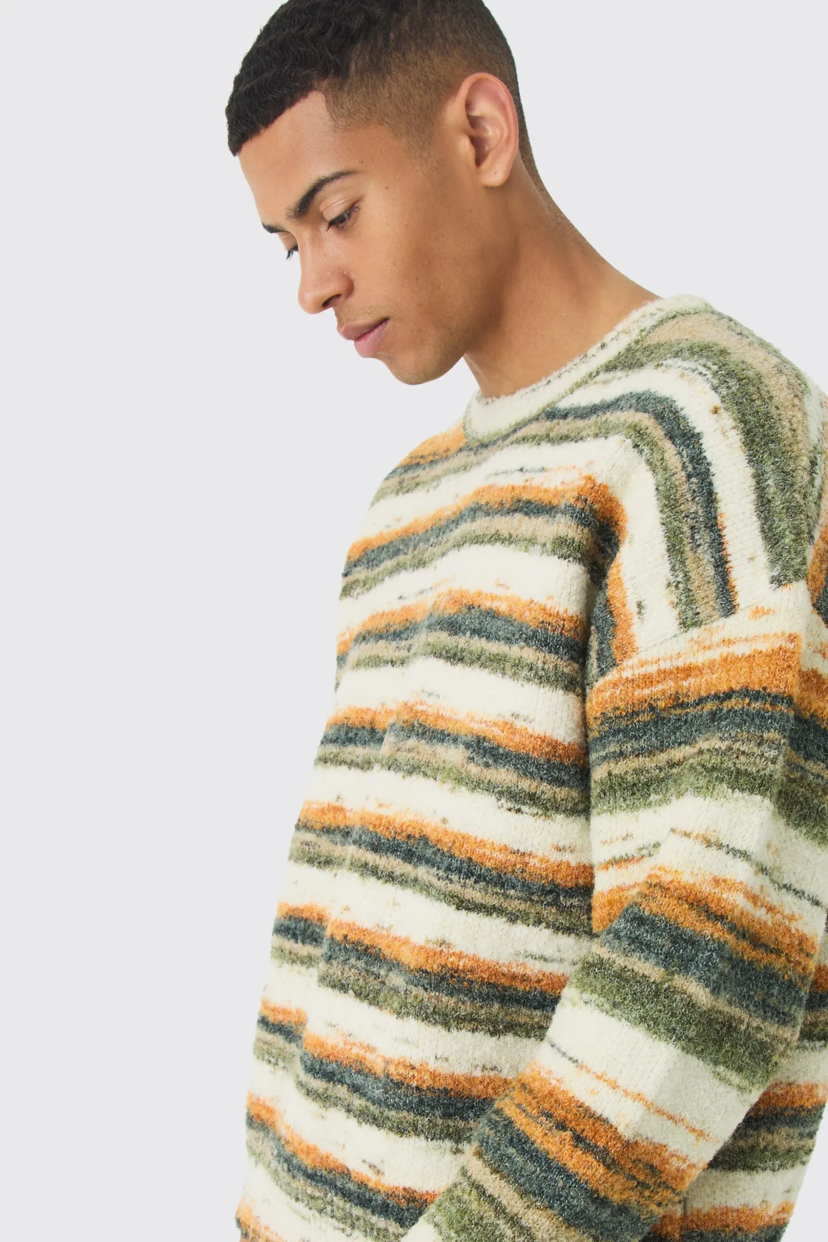 Oversized Boxy Abstract Stripe Knitted Jumper | BoohooMAN UK
